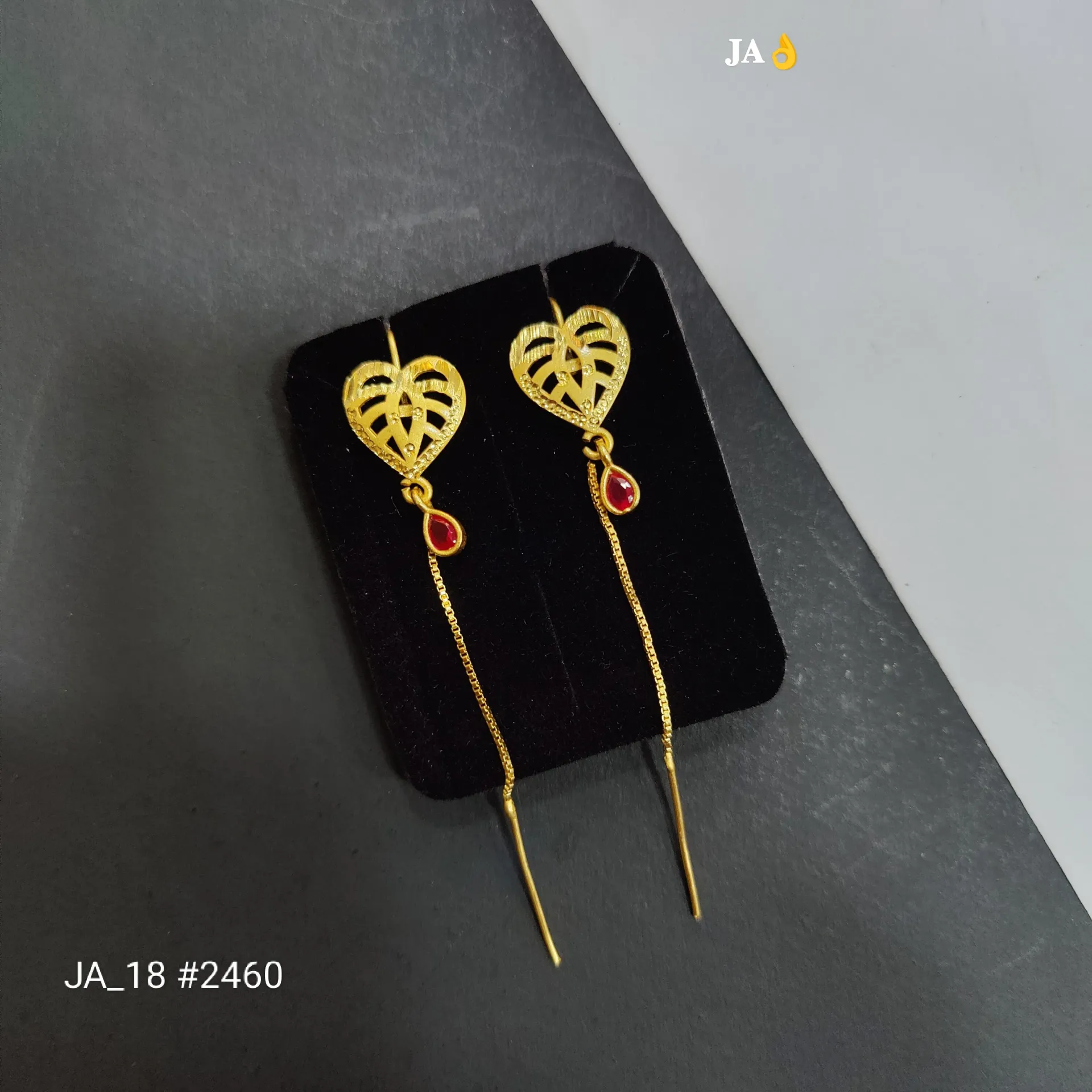 1 Gram Gold Plated Leaf Design Stone Studded Chain Earrings DN-2460