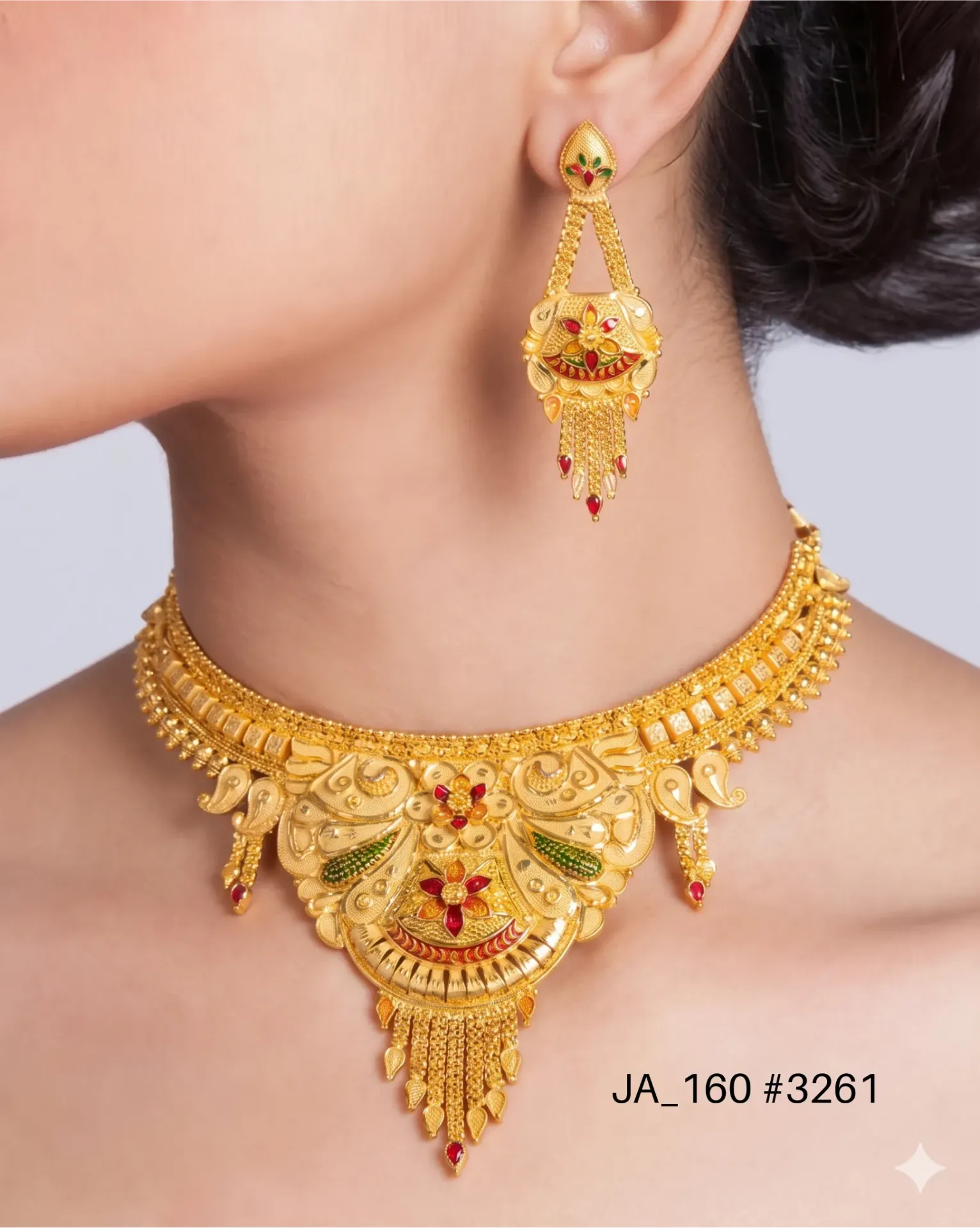 One Gram Gold Plated Traditional Designer Necklace Set with Earrings DN-3261