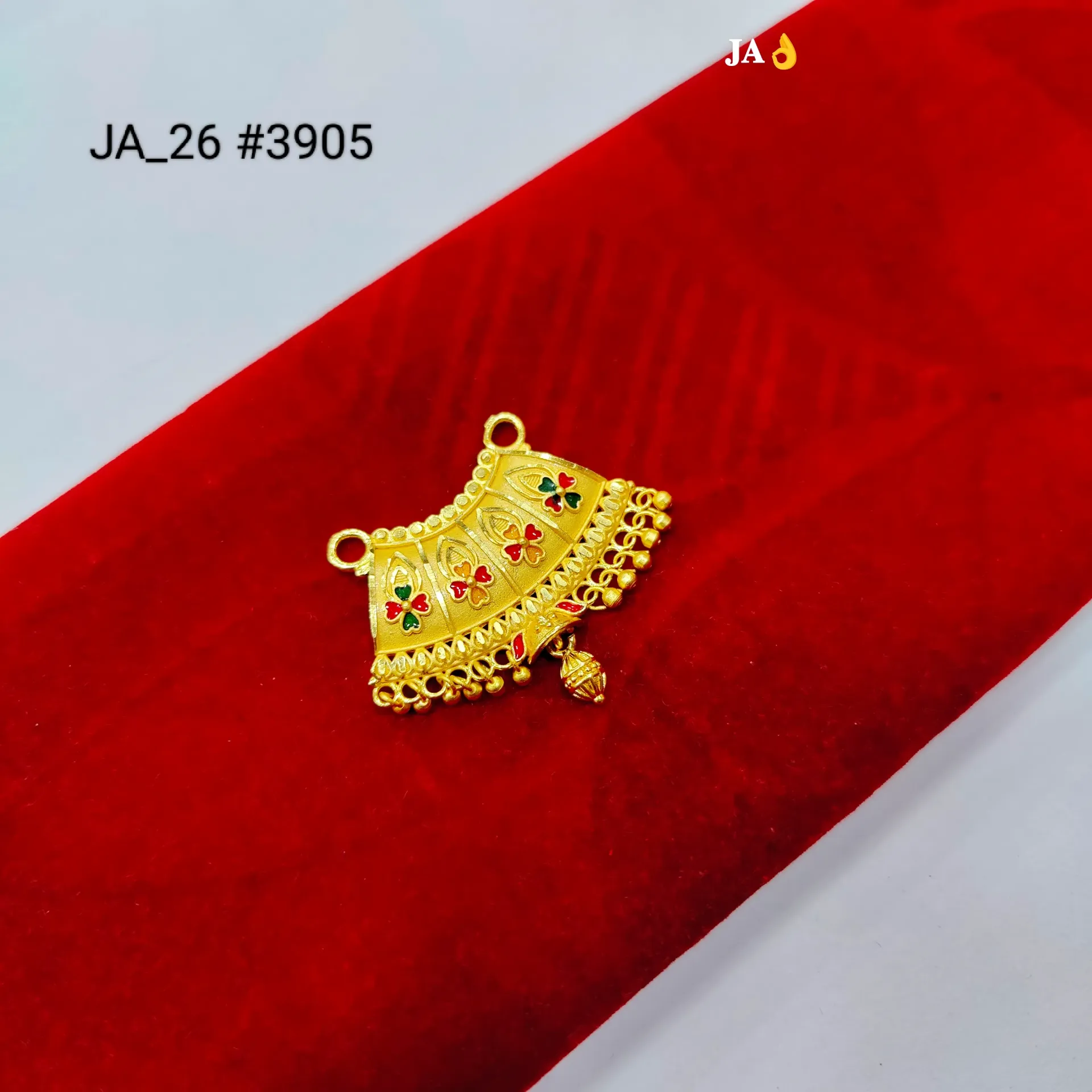 1 Gram Gold Plated Meenakari Fan Shape Traditional Pendant DN-3905