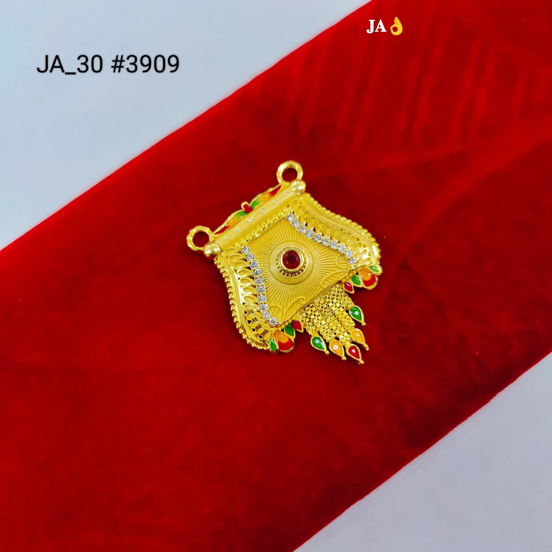 1 Gram Gold Plated CZ Meenakari Designer Pendant DN-3909