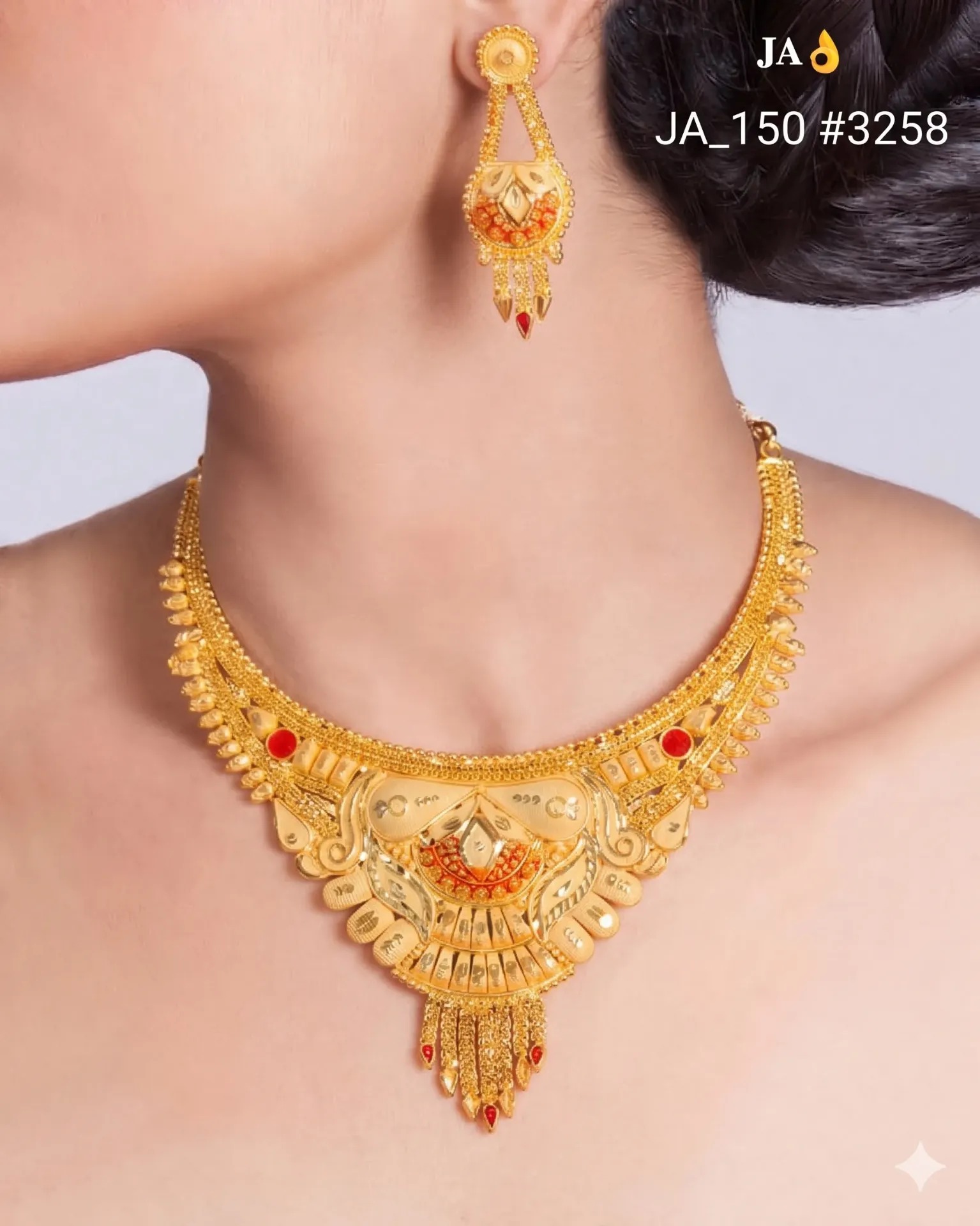 1 Gram Gold Plated Traditional Designer Necklace Set with Earrings DN-3258