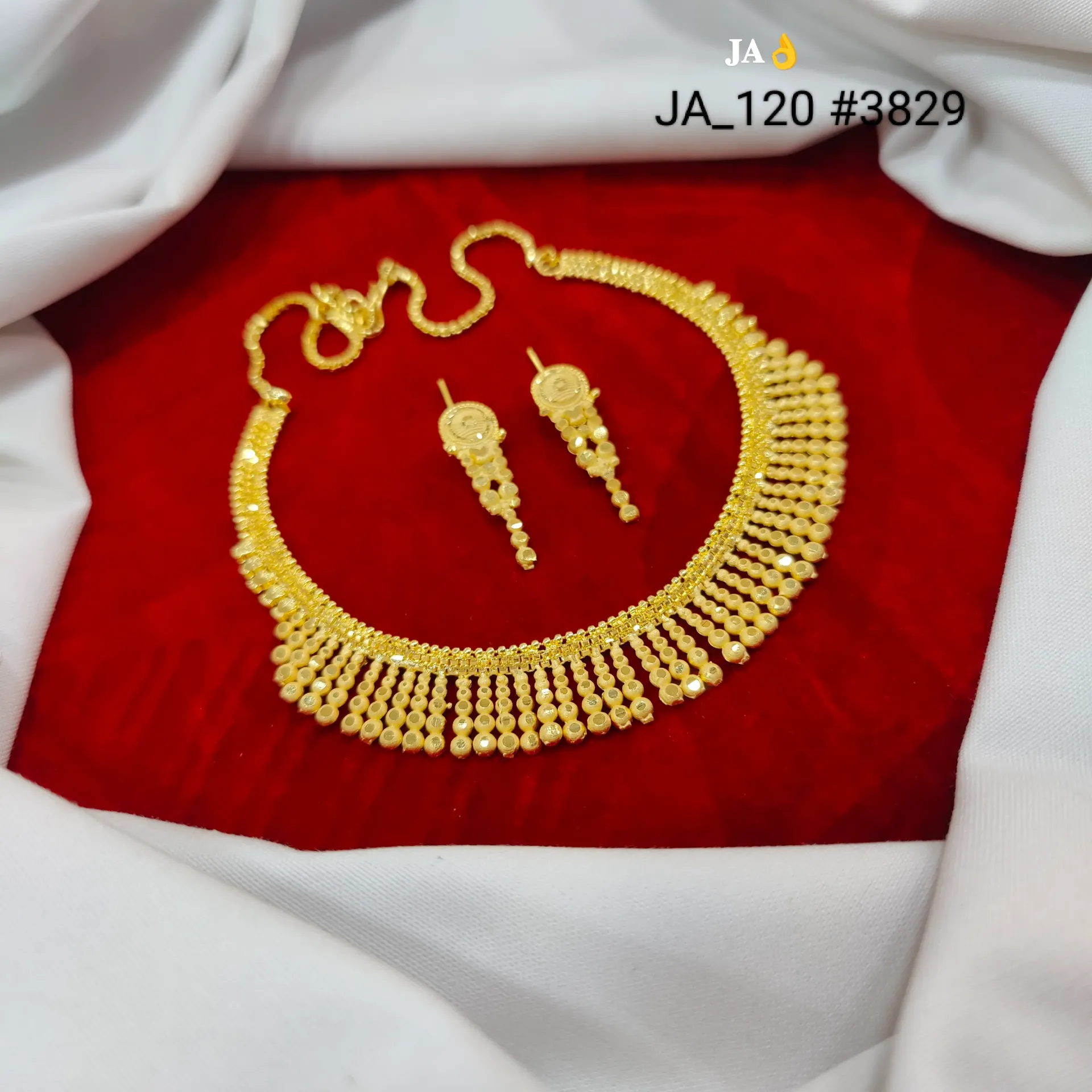 1 Gram Gold Plated Fringe Designer Necklace Set DN-3829