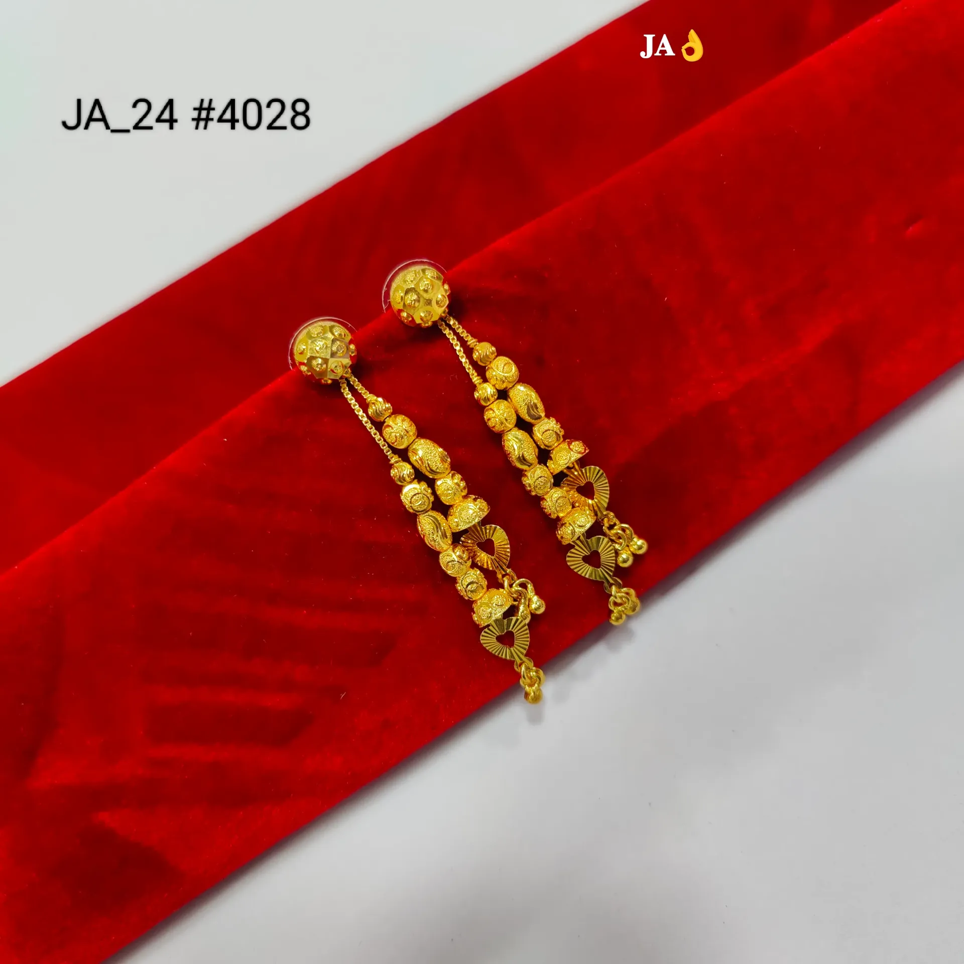 1 Gram Gold Plated Heart Charm Long Drop Earrings DN-4028