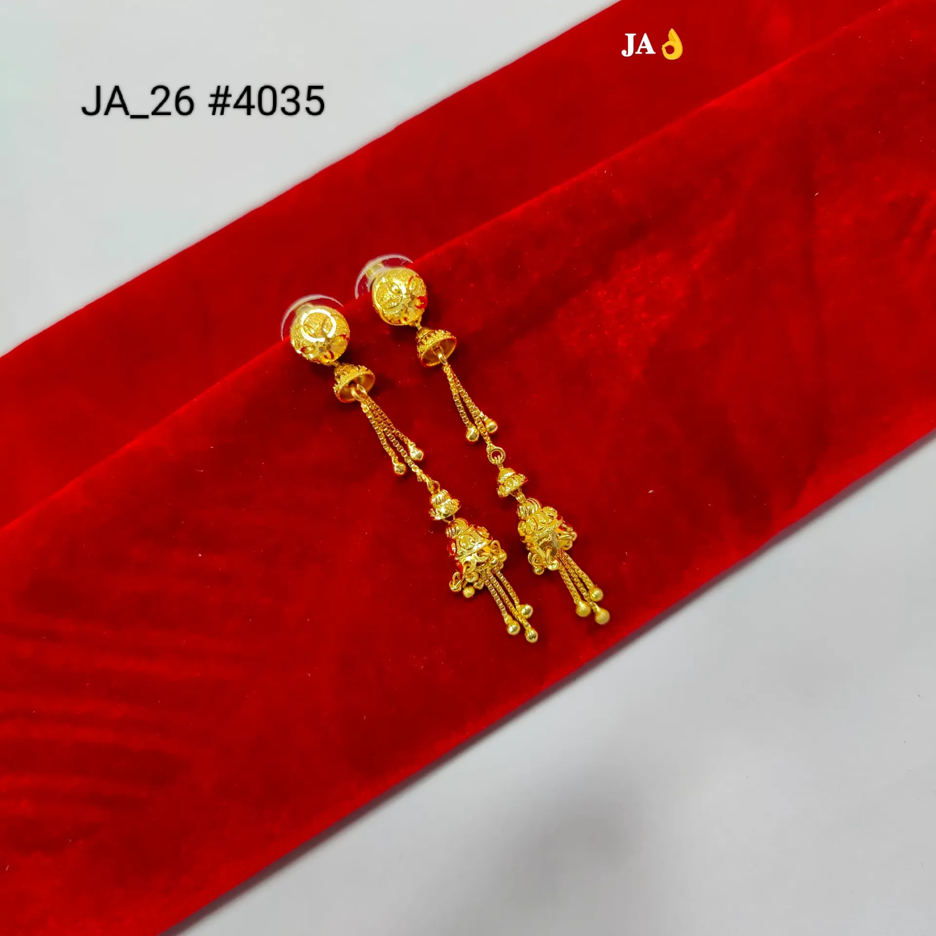 1 Gram Gold Plated Floral Stud Long Jhumki Tassel Earrings DN-4035