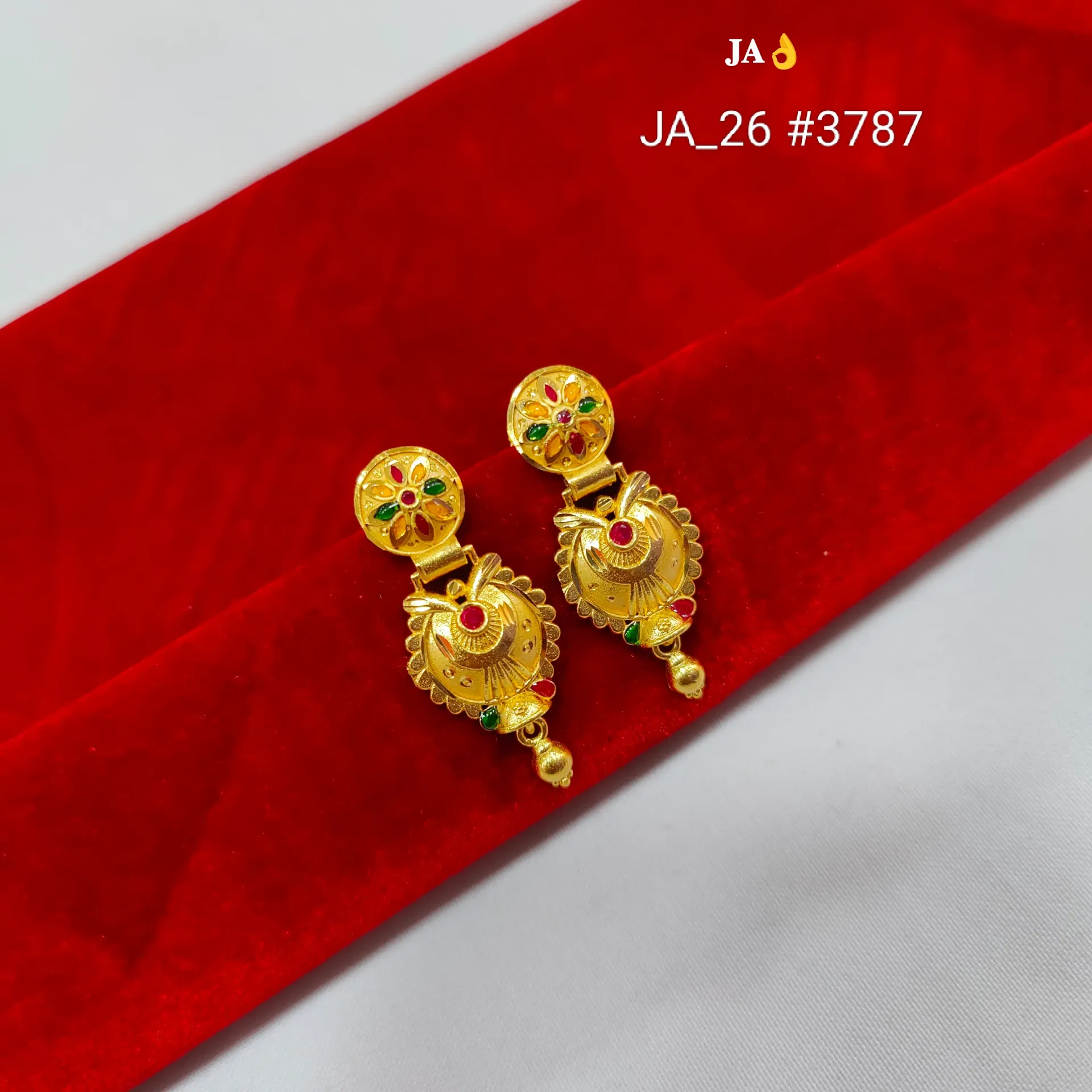 1 Gram Gold Plated Meenakari Floral Drop Design Tops Earrings DN-3787