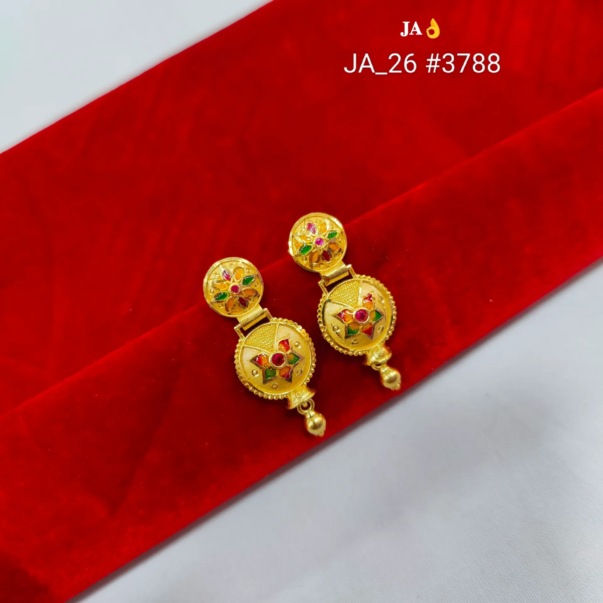 1 Gram Gold Plated Meenakari Round Floral Design Tops Earrings DN-3788