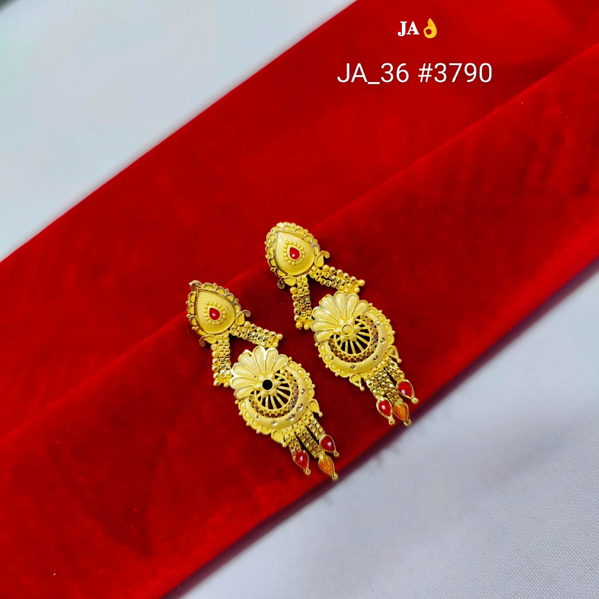 1 Gram Gold Plated Traditional Floral Chandbali Design Tops Earrings DN-3790
