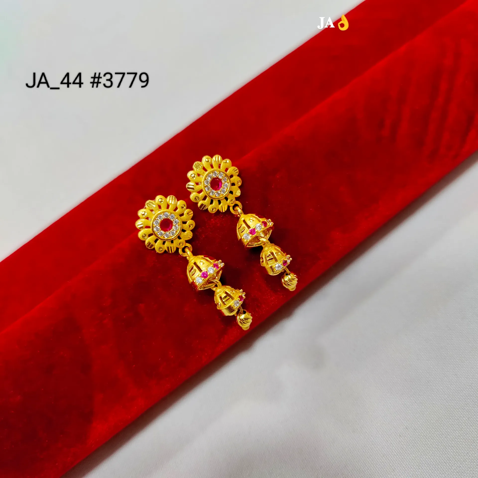 1 Gram Gold Plated Traditional Floral Jhumki AD Tops Earring DN-3779