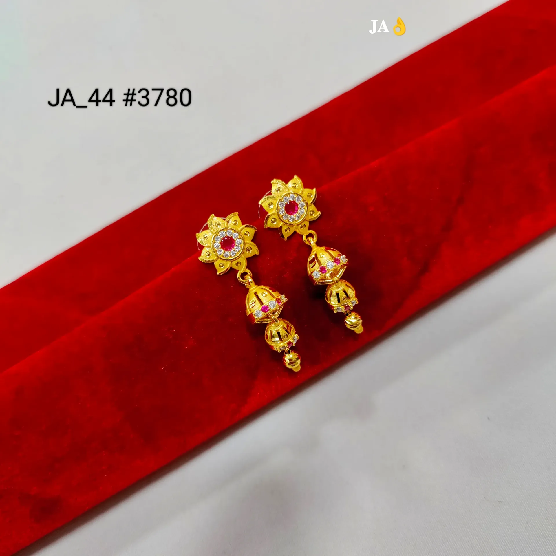 1 Gram Gold Plated Floral Jhumki AD Tops Earring DN-3780
