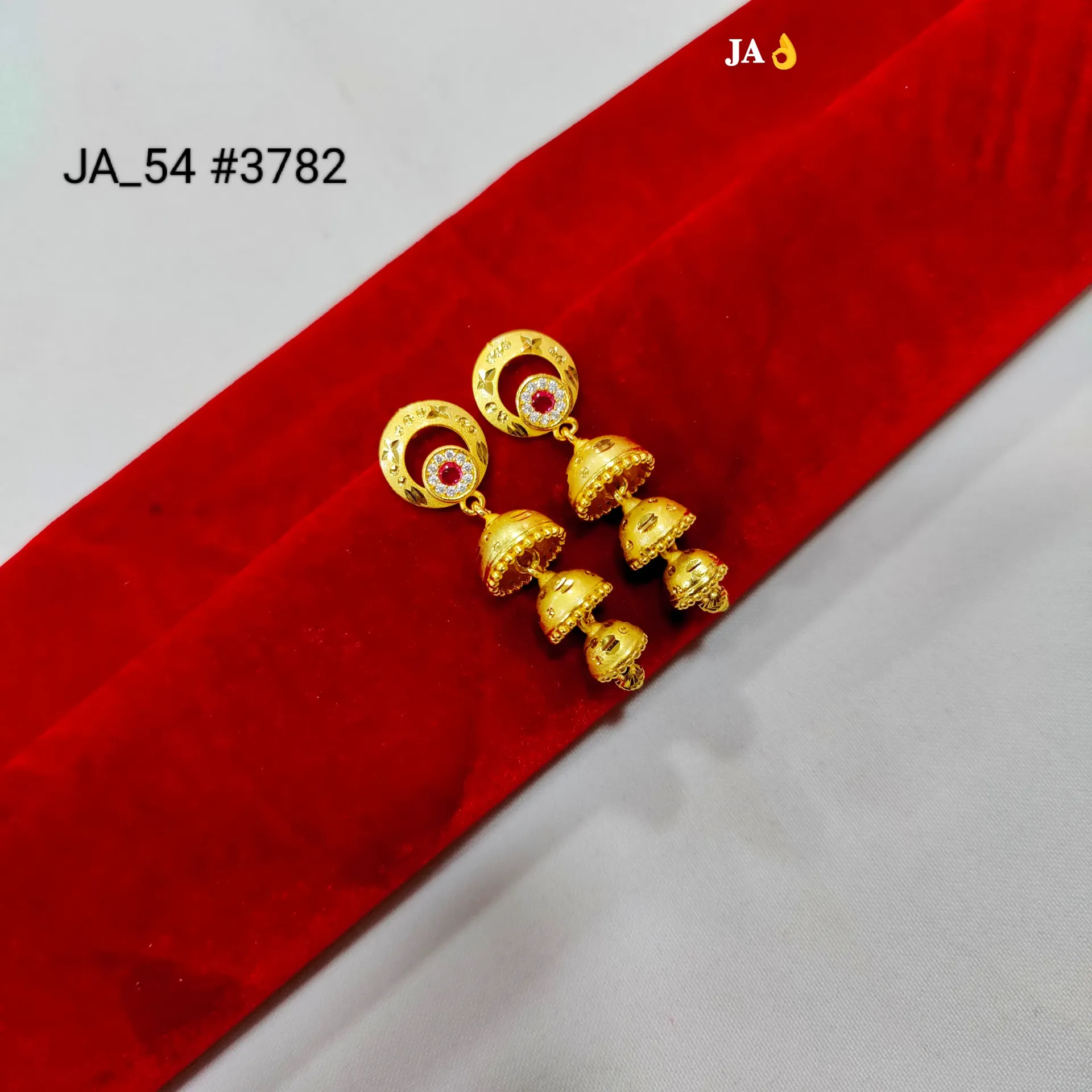 1 Gram Gold Plated Traditional Triple Jhumki AD Tops Earring DN-3782