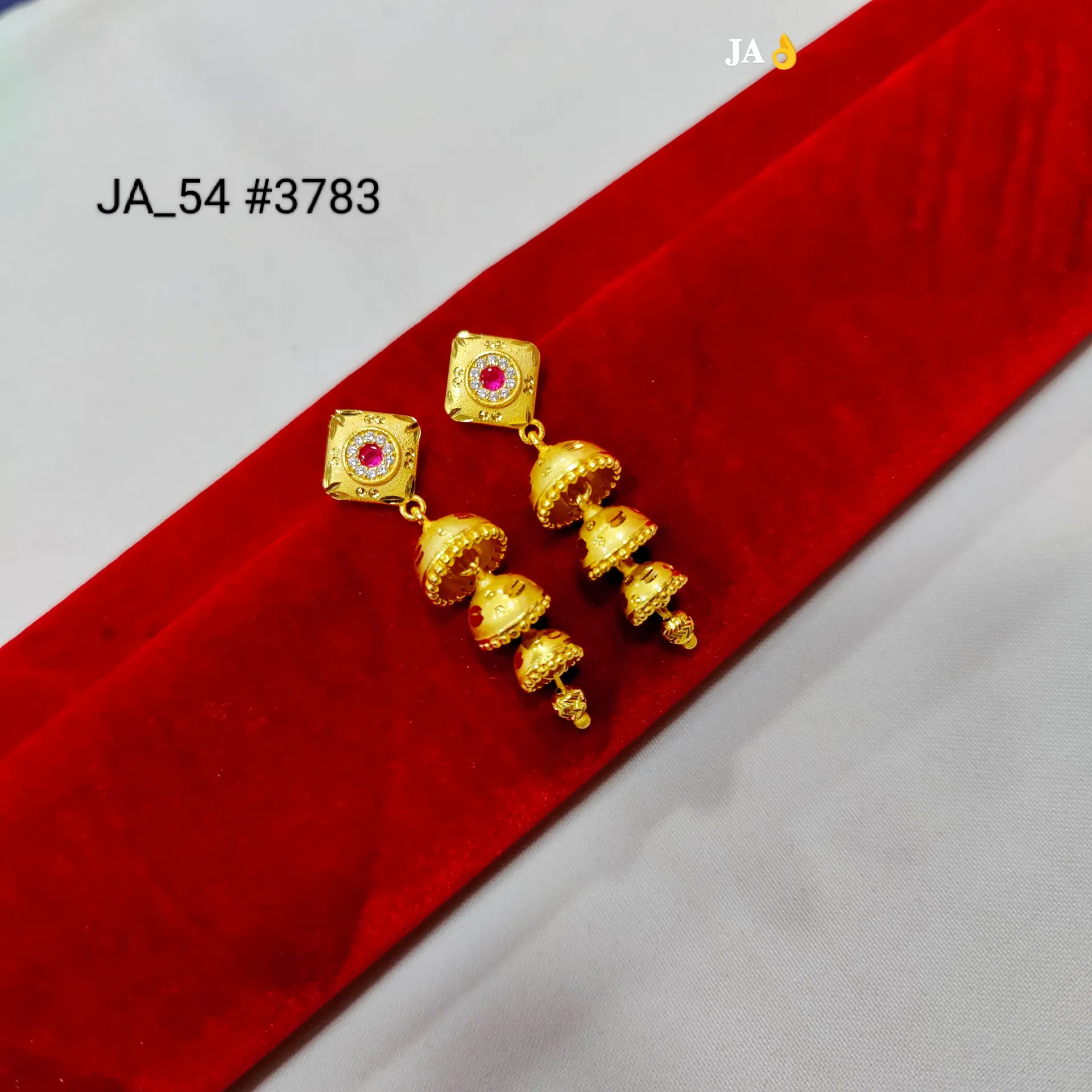 1 Gram Gold Plated Square AD Tops Triple Jhumki Earring DN-3783