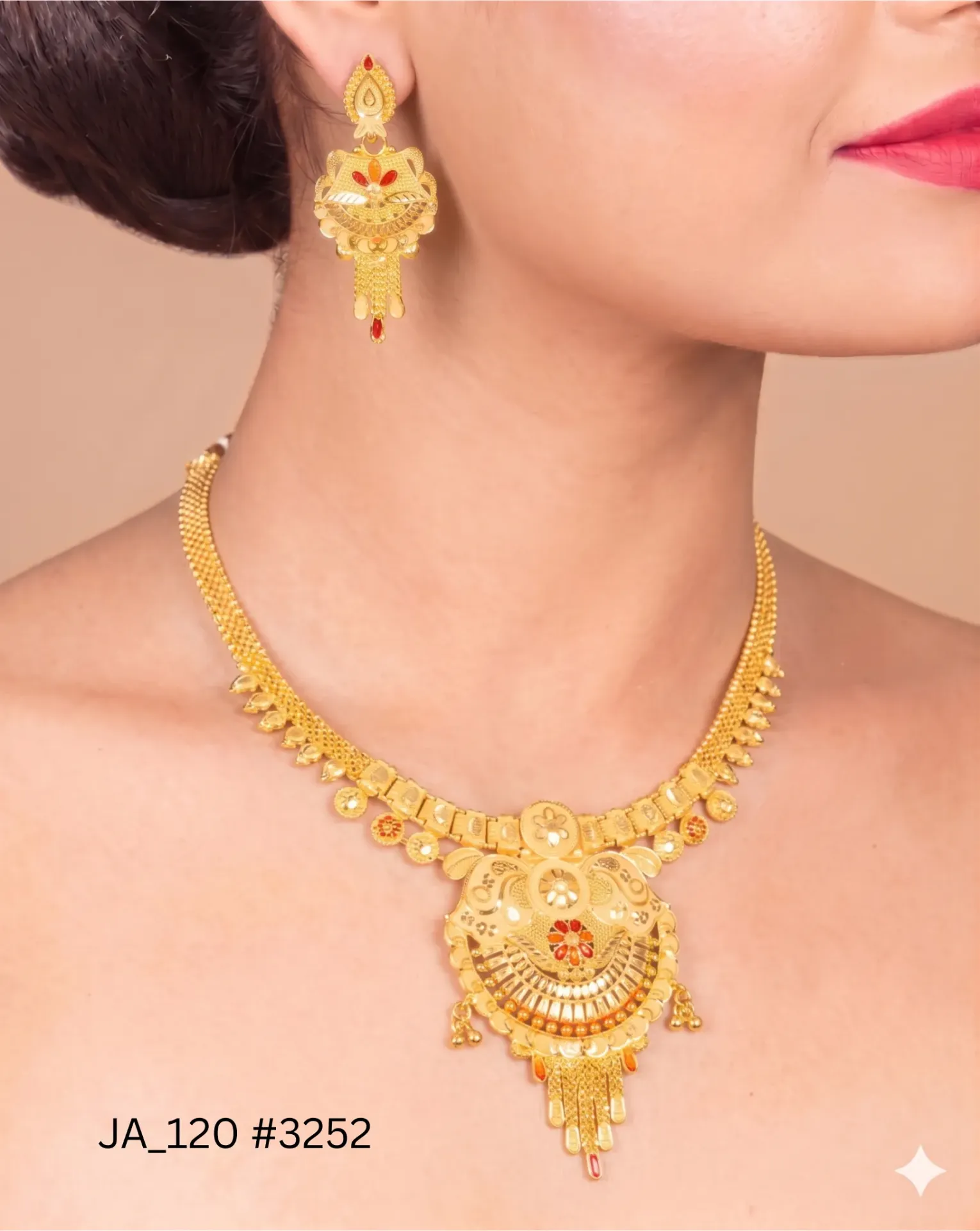 1 Gram Gold Plated Traditional Designer Necklace Set with Earrings DN-3252