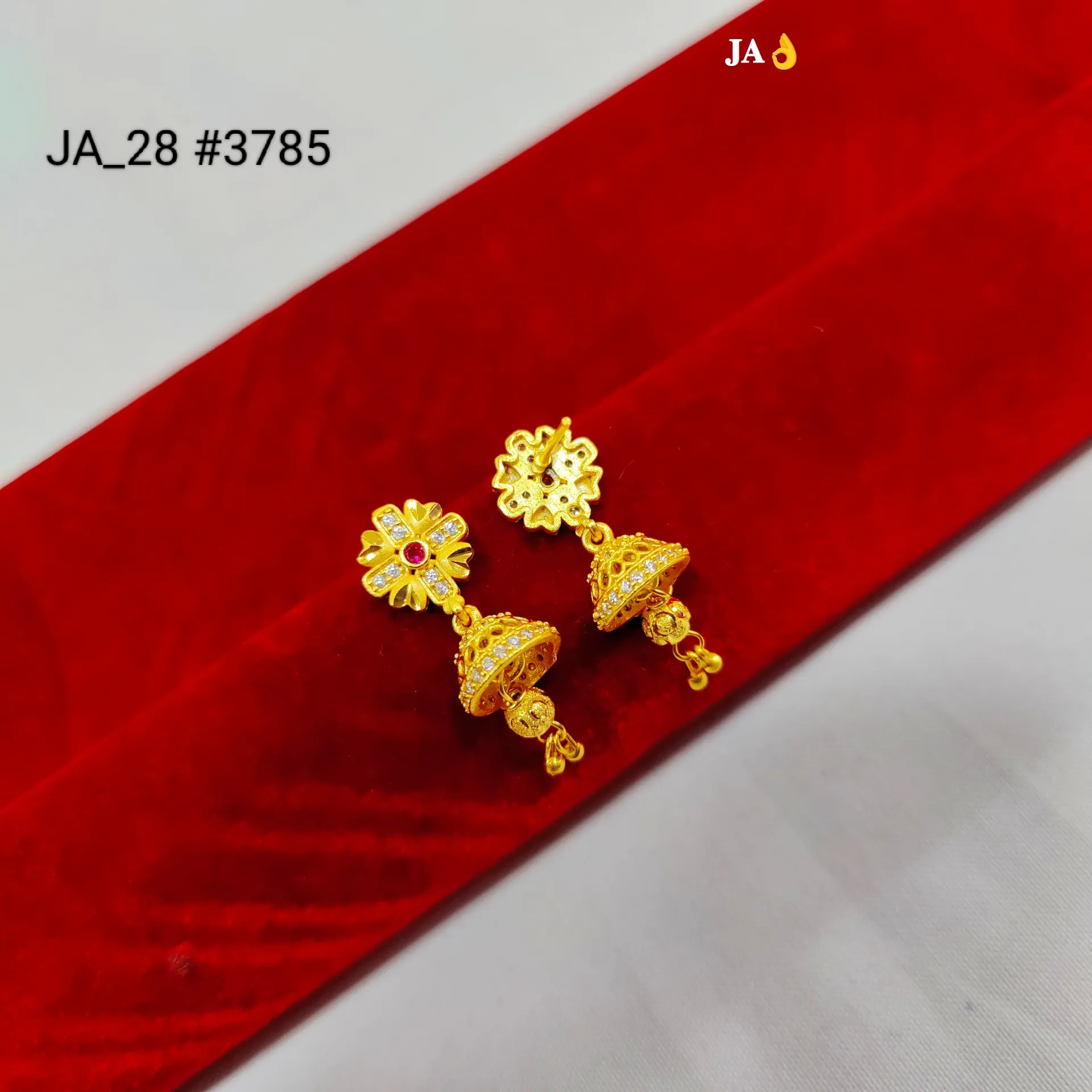 1 Gram Gold Plated Floral CZ Stone Jhumki Earring DN-3785