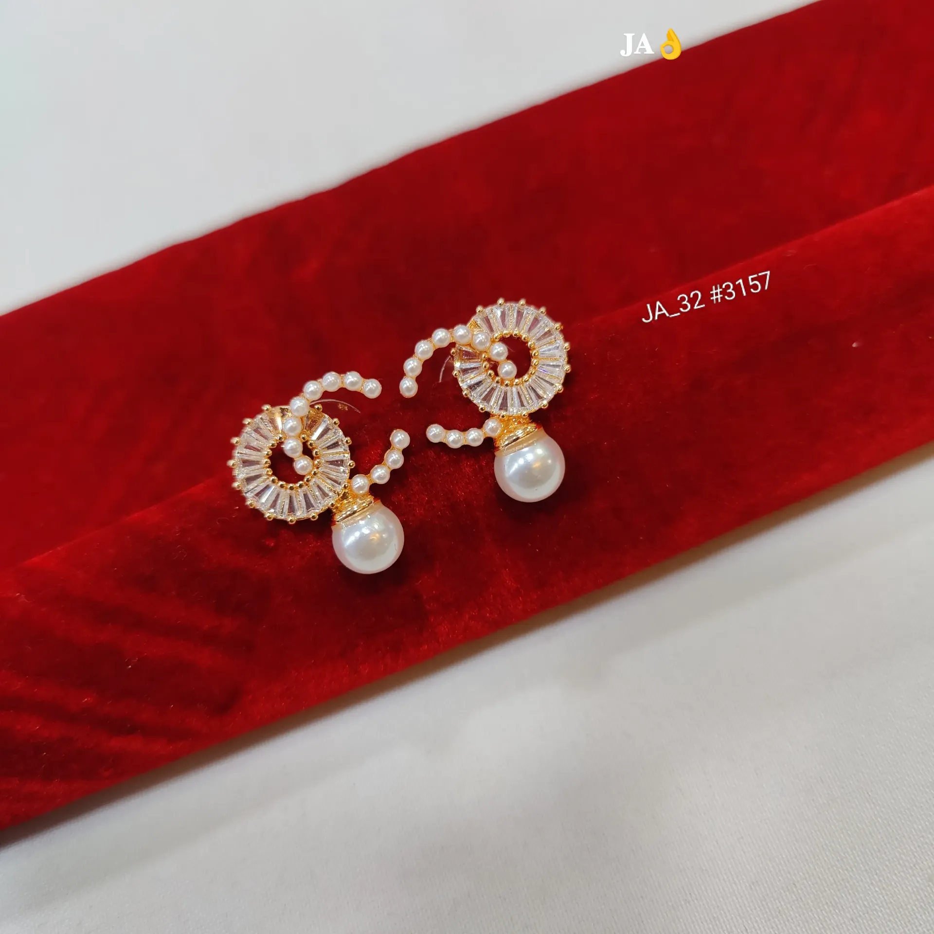 Gold Finish Designer Pearl Drop Earrings DN-3157