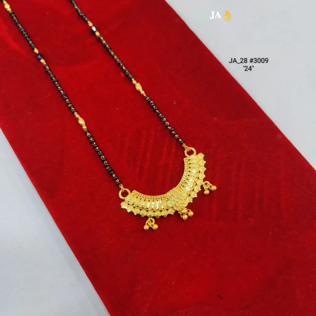 Traditional Gold Mangalsutra Pendant Necklace – Ornate Crescent Design DN-3009 "24"