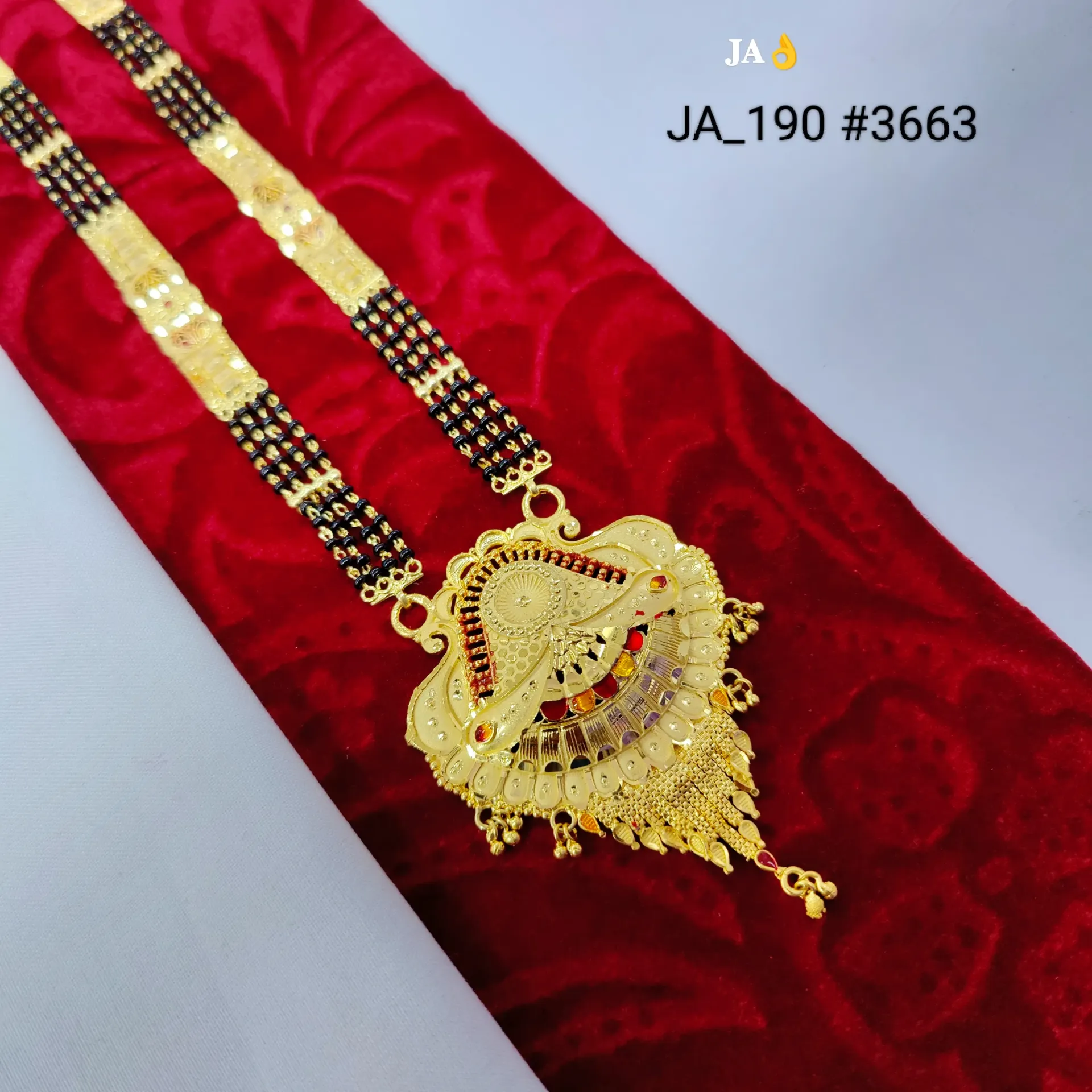 1 Gram Gold Plated Traditional Peacock Mangalsutra Pendant Necklace DN-3663