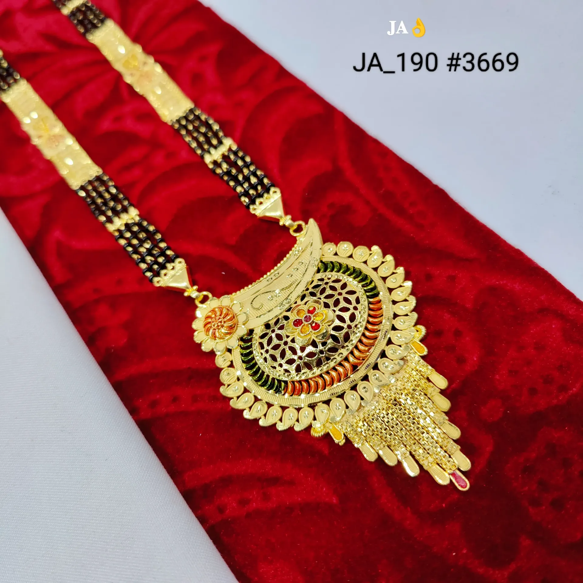 Traditional Floral Filigree Tassel Mangalsutra Pendant DN-3669