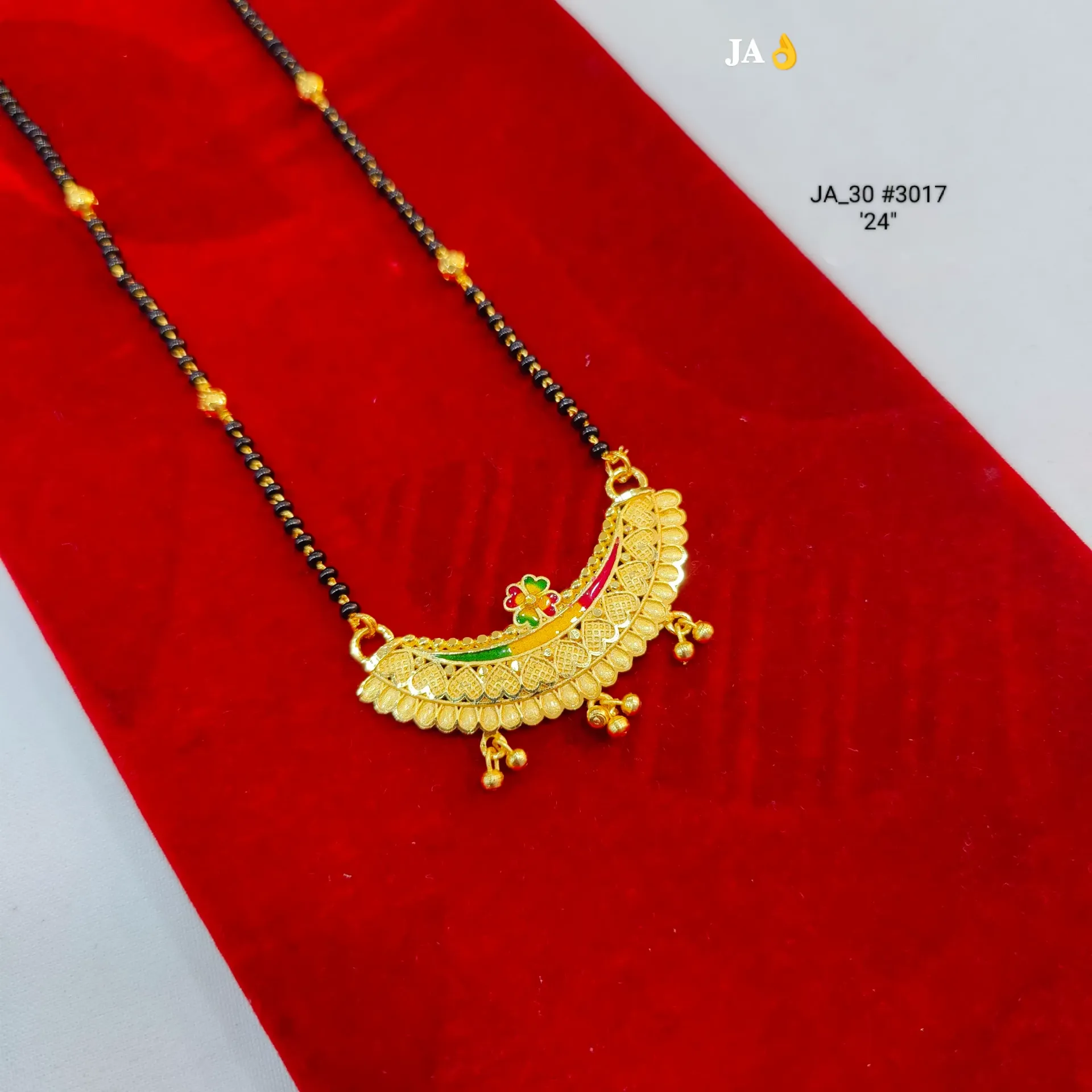 Traditional Gold Mangalsutra Pendant Necklace – Classic Crescent Design DN-3017 "24"