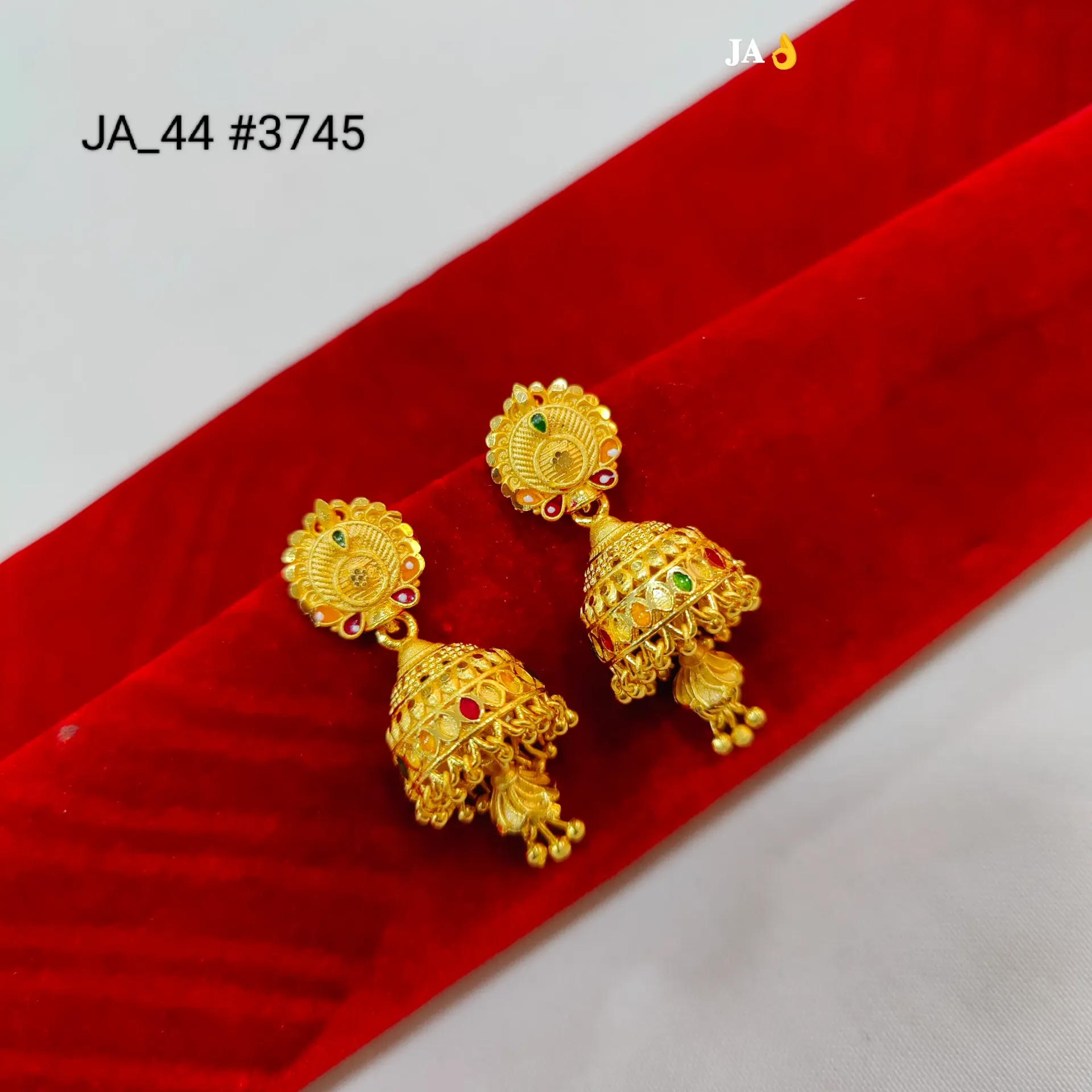 Gold Tone Floral Jhumka Earrings | DN-3745
