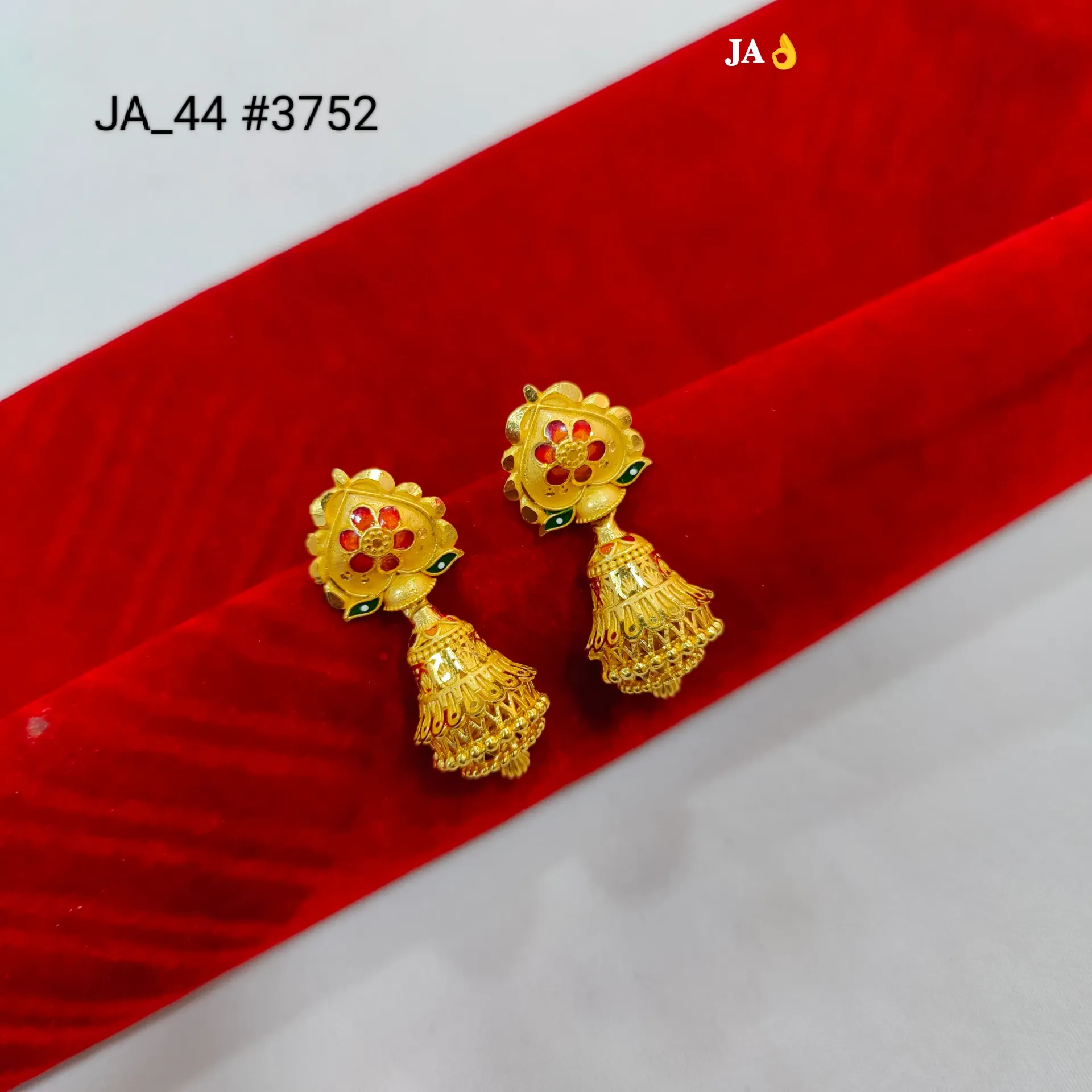 Gold Tone Floral Enamel Jhumka Earrings  DN-3752