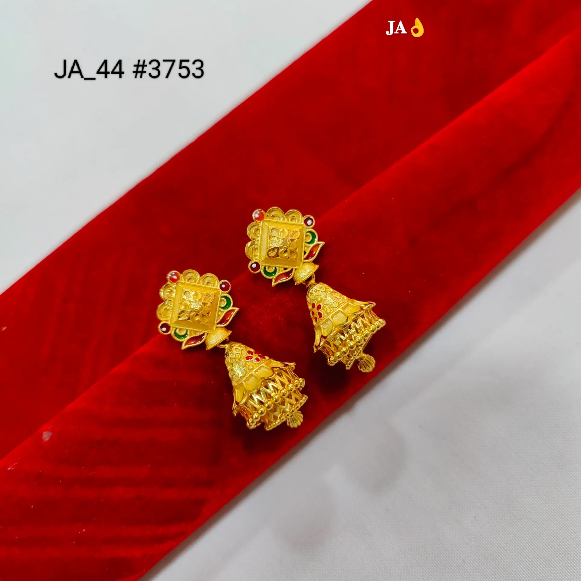 Gold Tone Square Floral Jhumka Earrings DN-3753