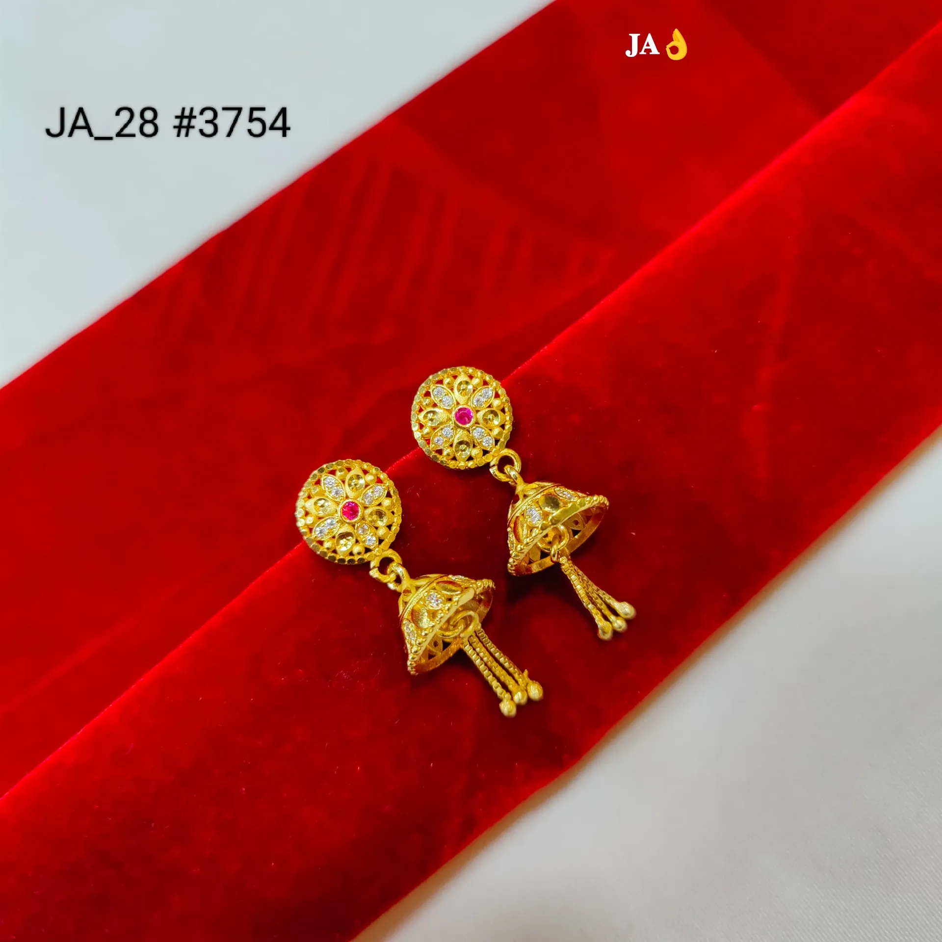 Gold Tone CZ Floral Jhumka Earrings DN-3754