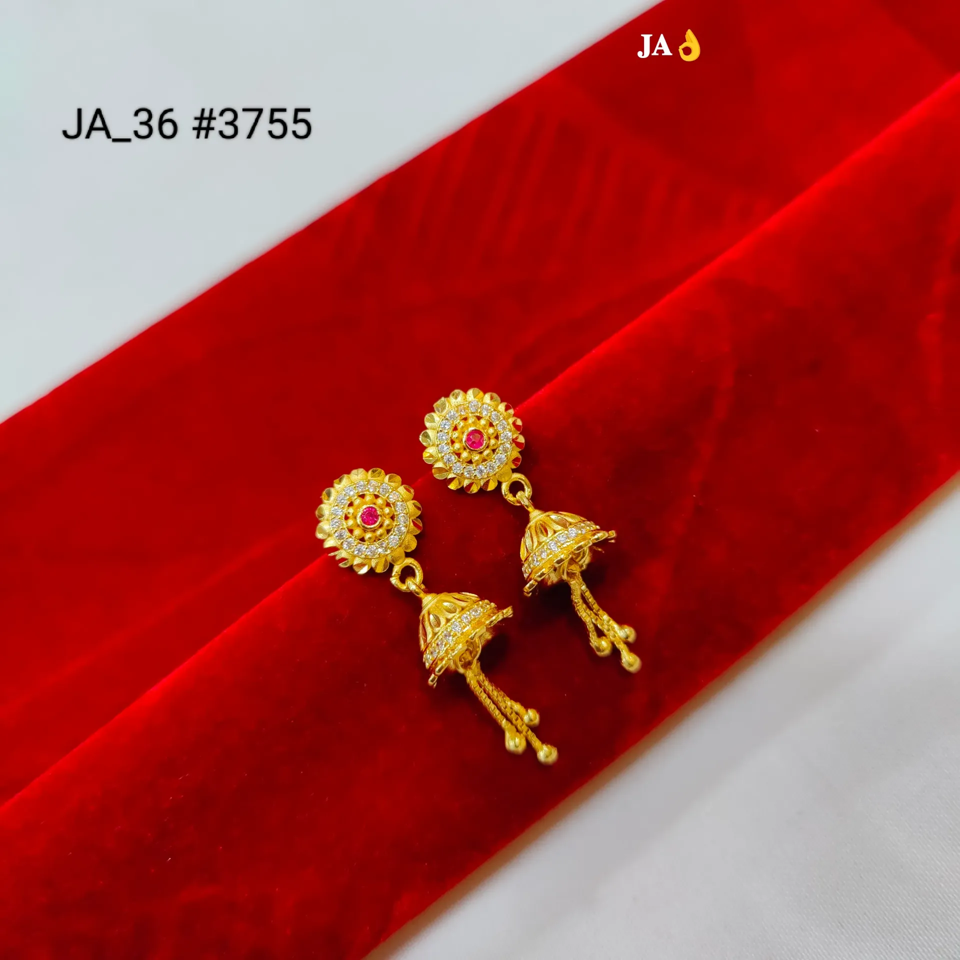 Premium Gold Tone CZ Floral Jhumka Earrings DN-3755