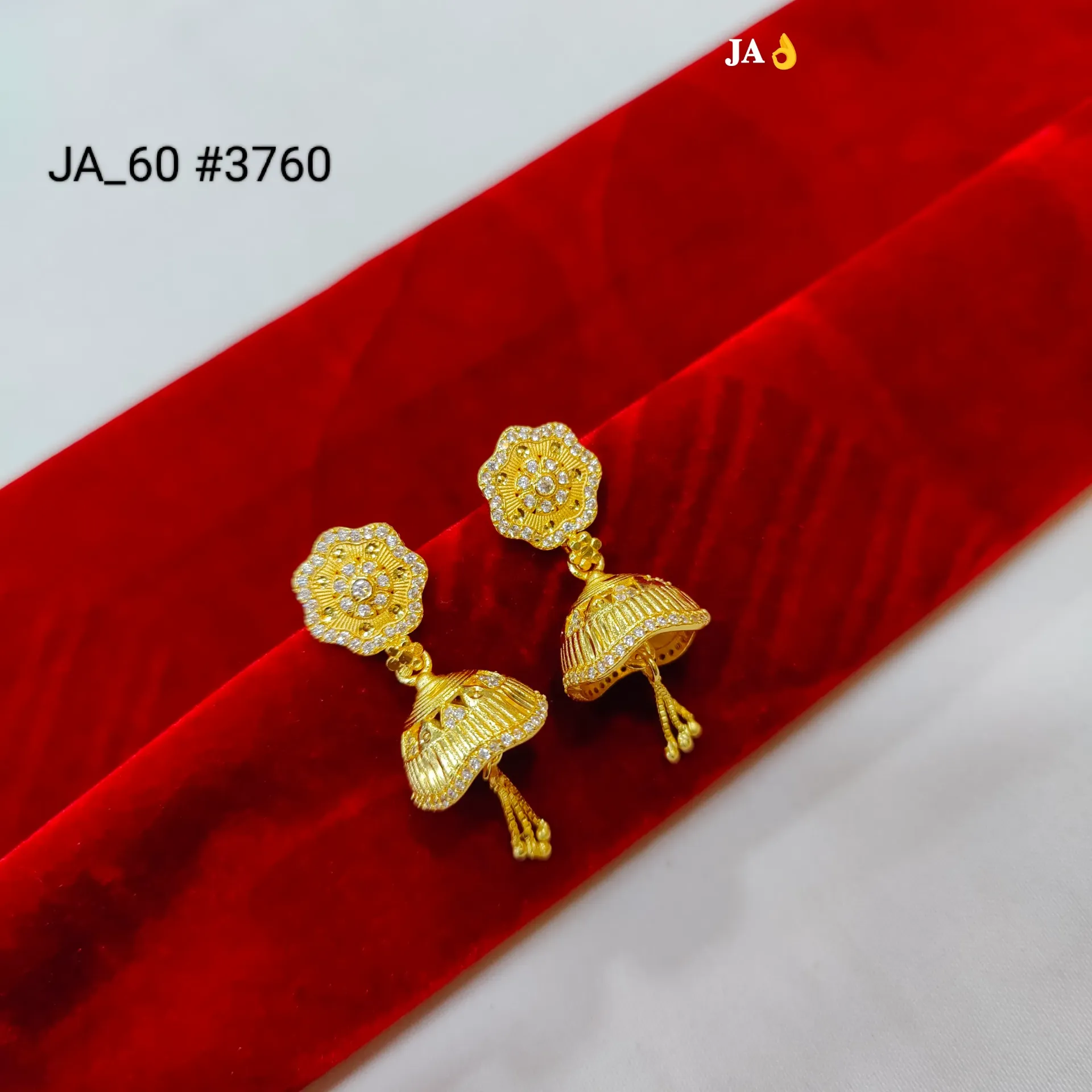 Premium Gold Tone CZ Floral Bell Jhumka Earrings DN-3760