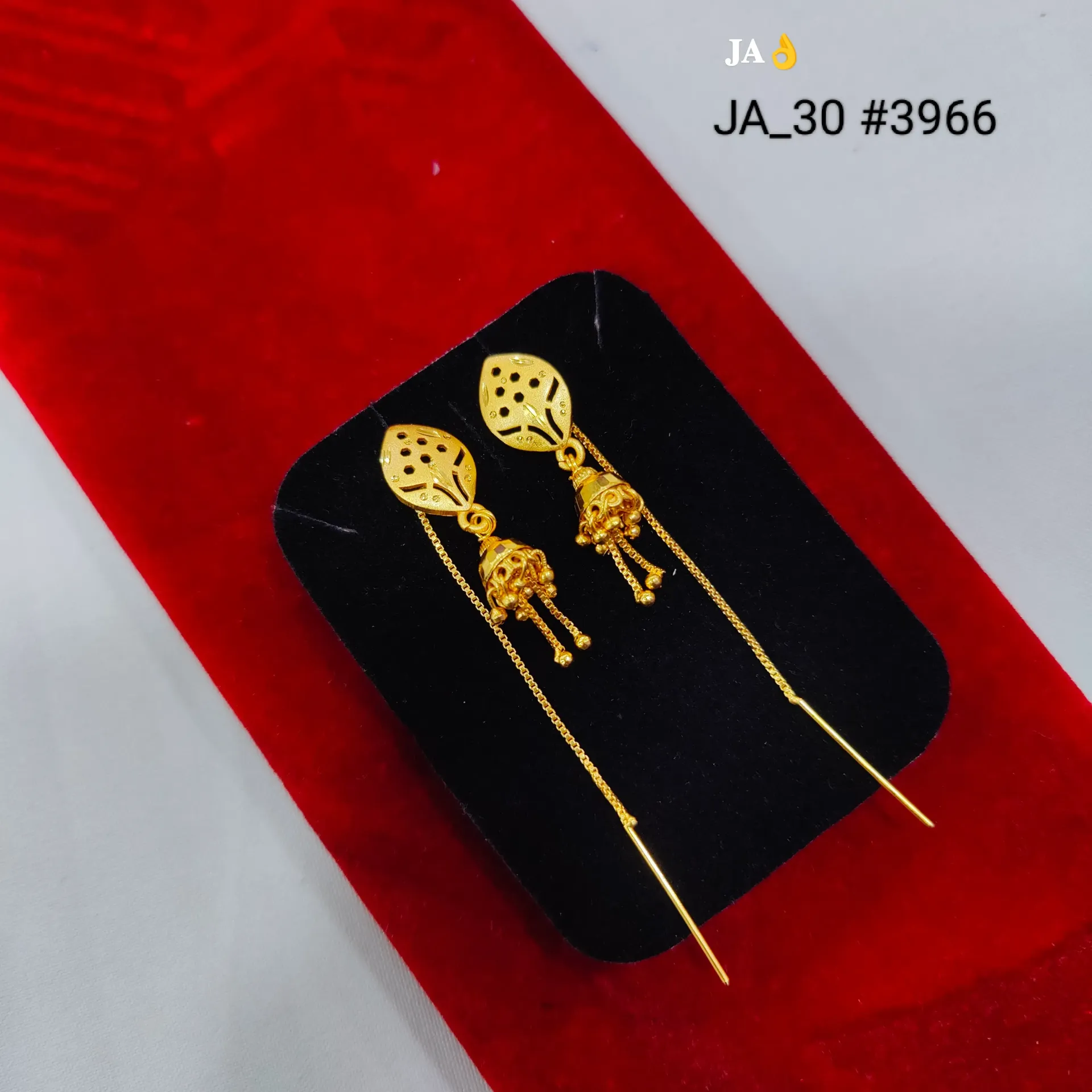Gold Tone Leaf Motif Chain Earrings  DN-3966