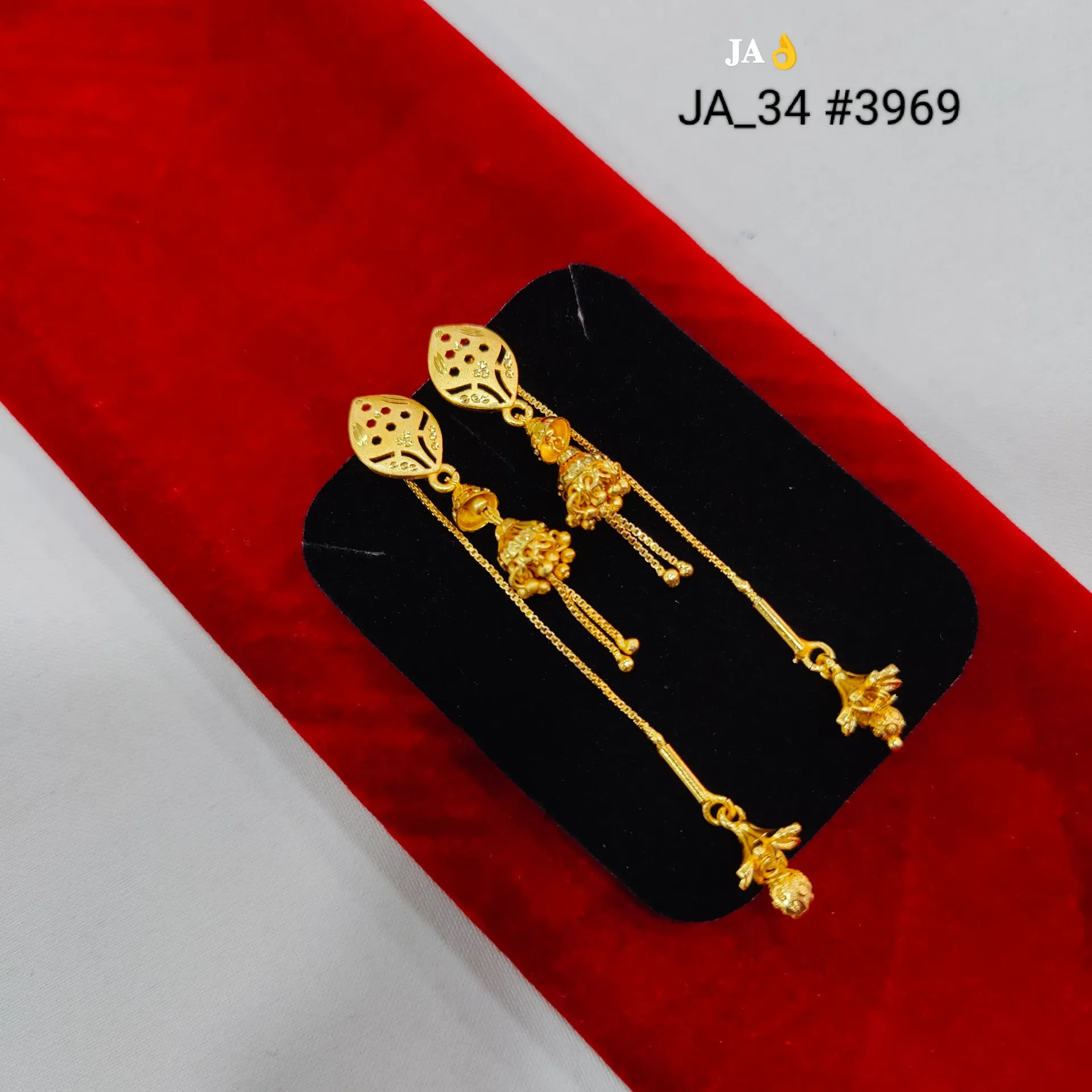 Gold Tone Leaf Threader Chain Earrings DN-3969