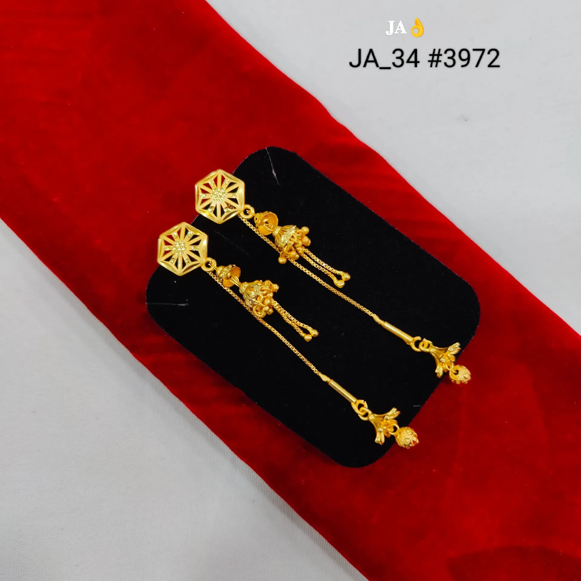 Gold Tone Hexagon Threader Chain Earrings DN-3972