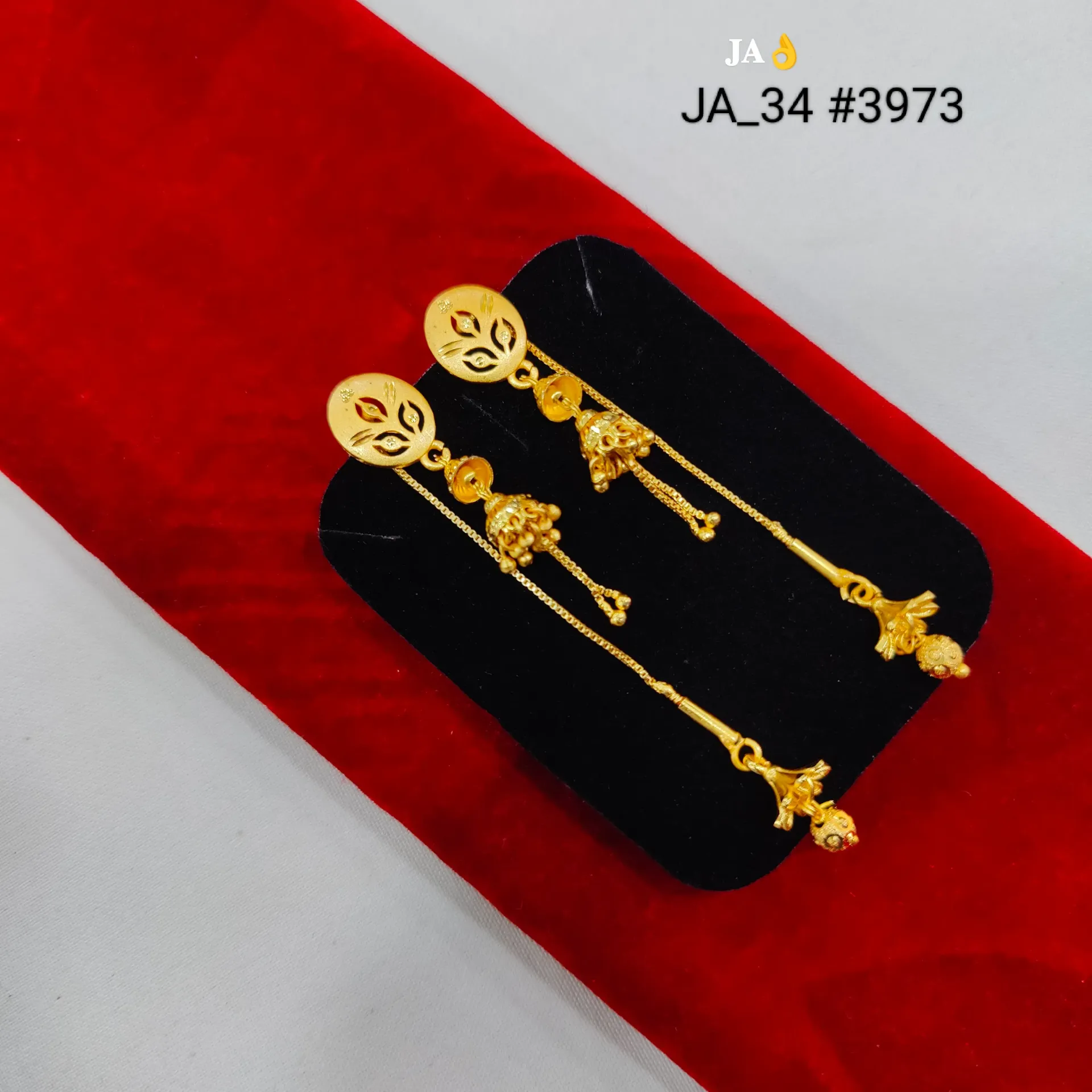 Gold Tone Round Leaf Threader Chain Earrings DN-3973