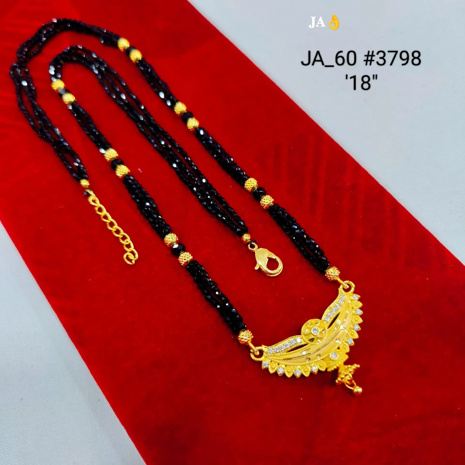 Gold Tone Black Beads Mangalsutra Necklace DN-3798