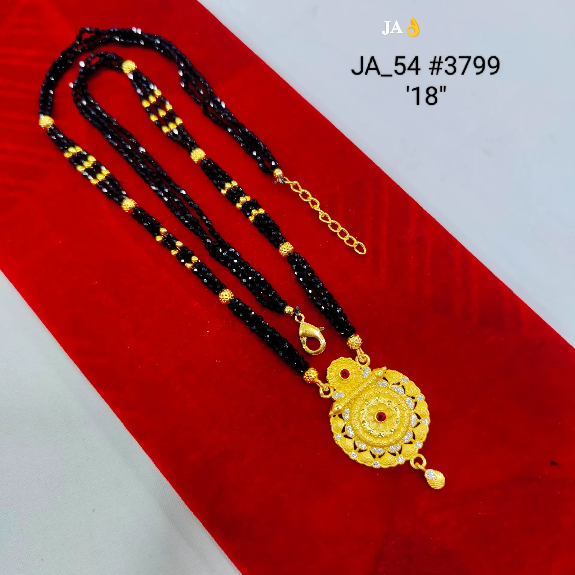 Gold Tone Black Beads Mangalsutra Necklace DN-3799