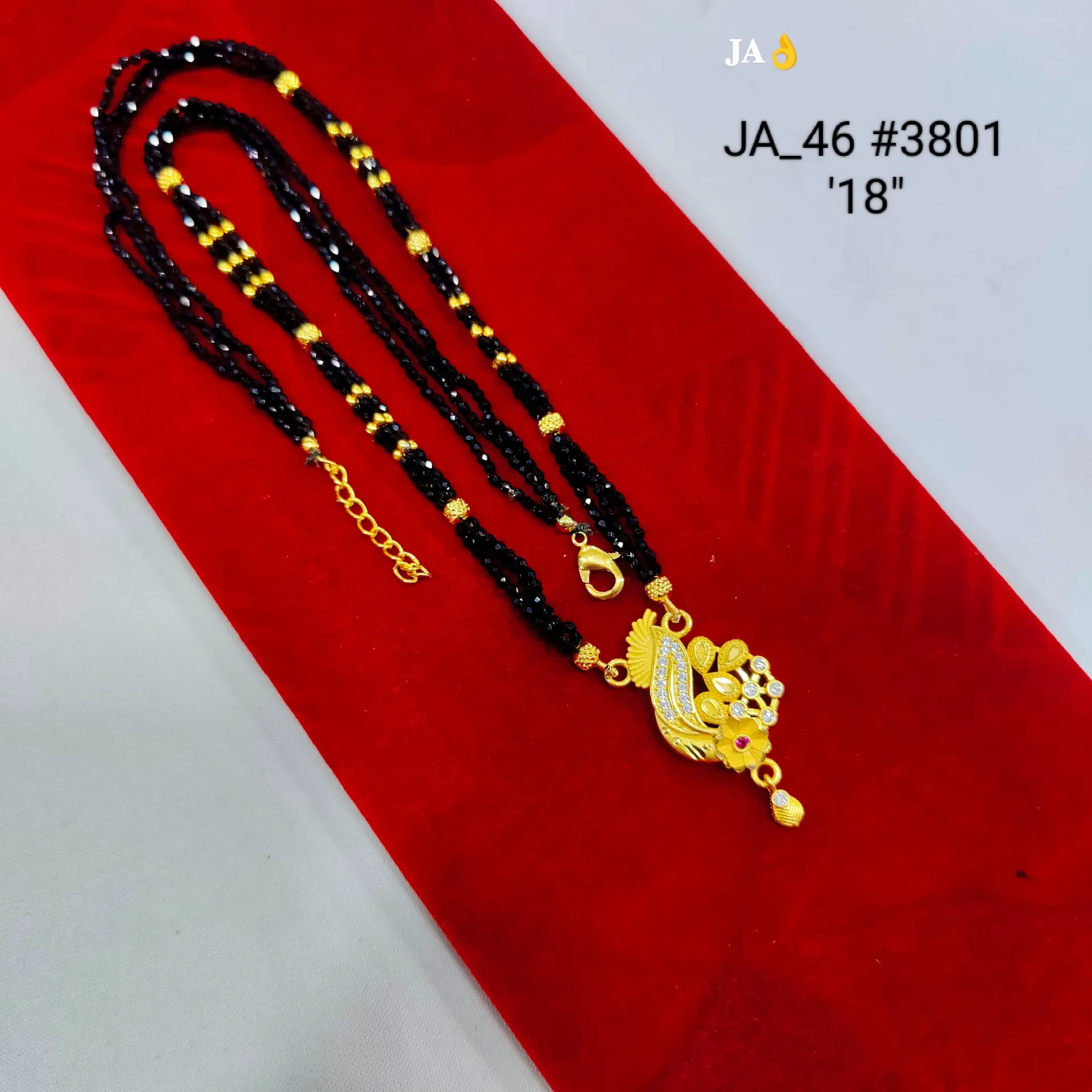 Gold Tone Black Beads Mangalsutra Necklace DN-3801