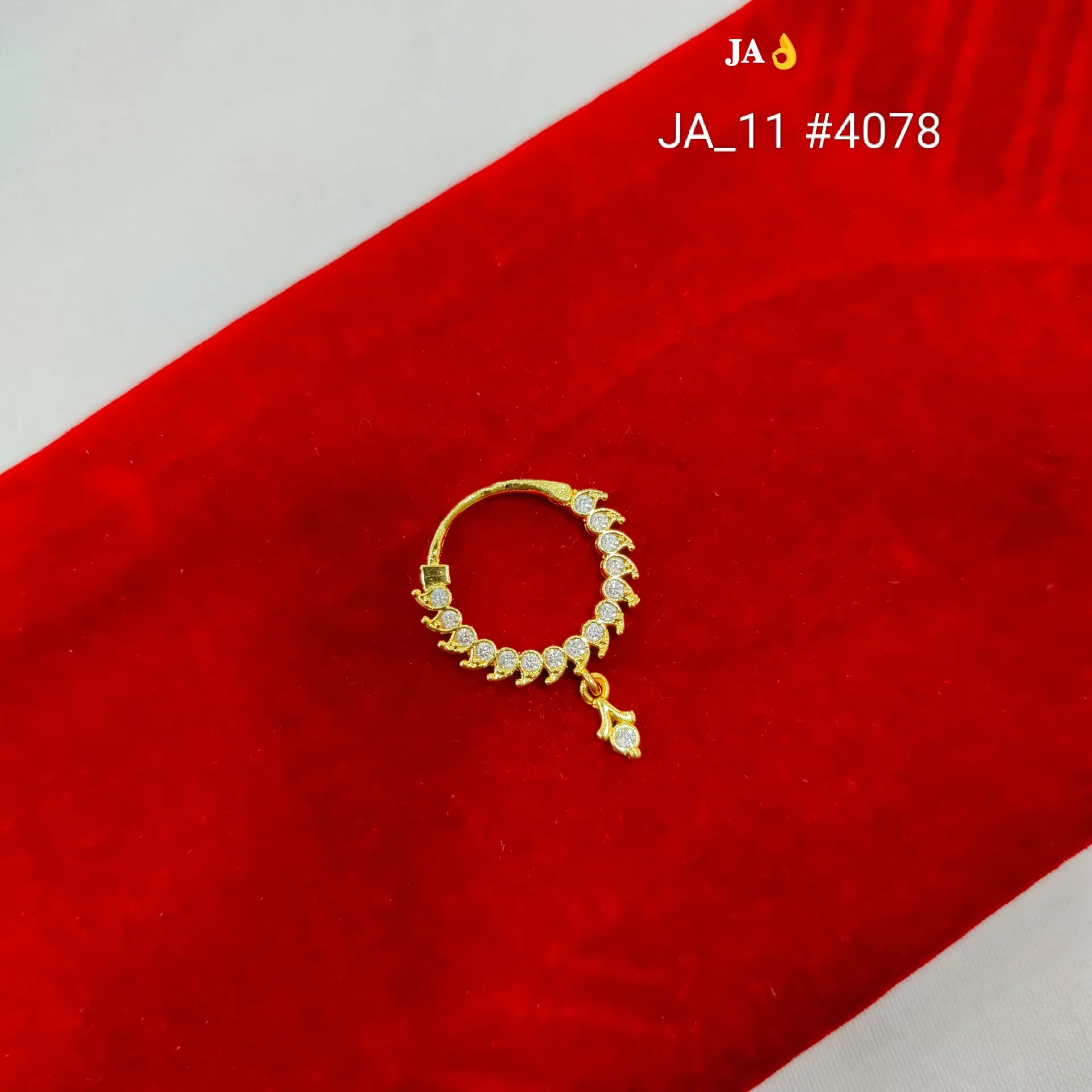 Gold Tone CZ Leaf Hoop Nose Pin DN-4078
