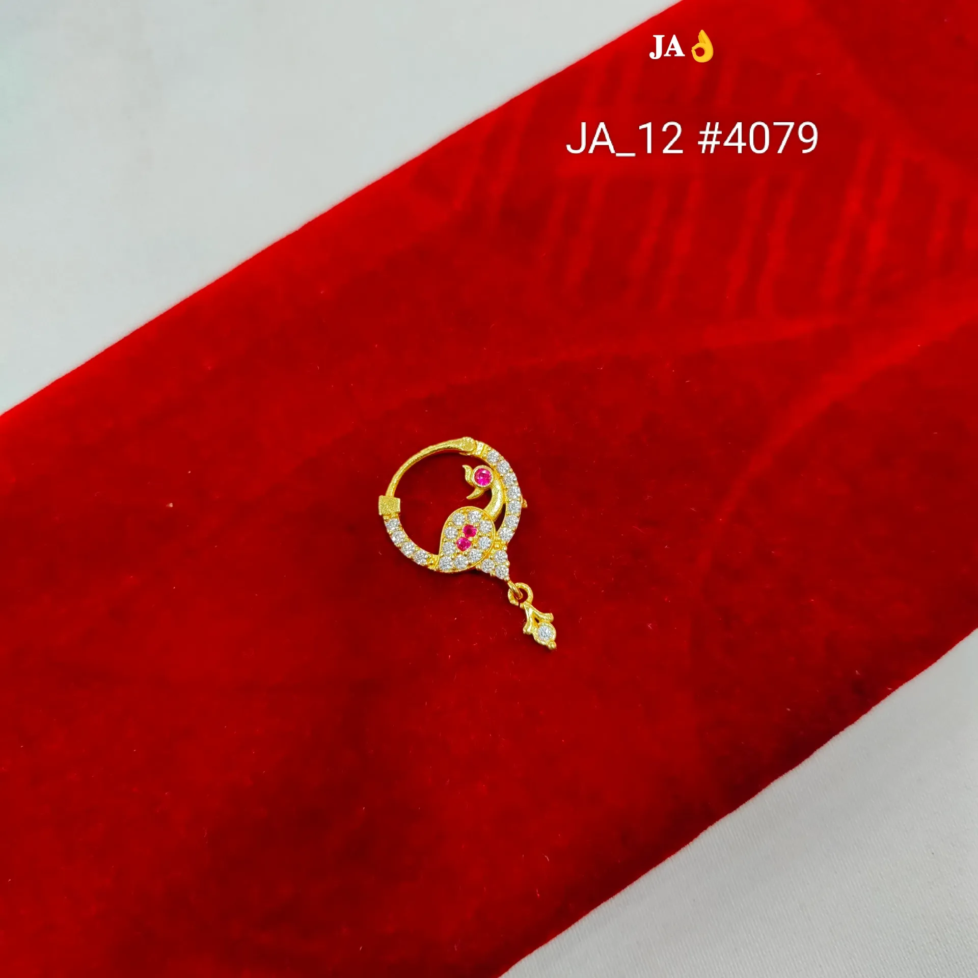 Gold Tone CZ Peacock Hoop Nose Pin DN-4079