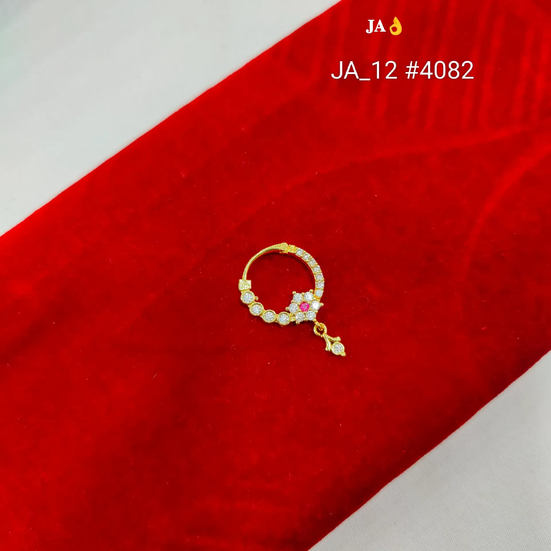 Gold Tone CZ Floral Hoop Nose Pin DN-4082