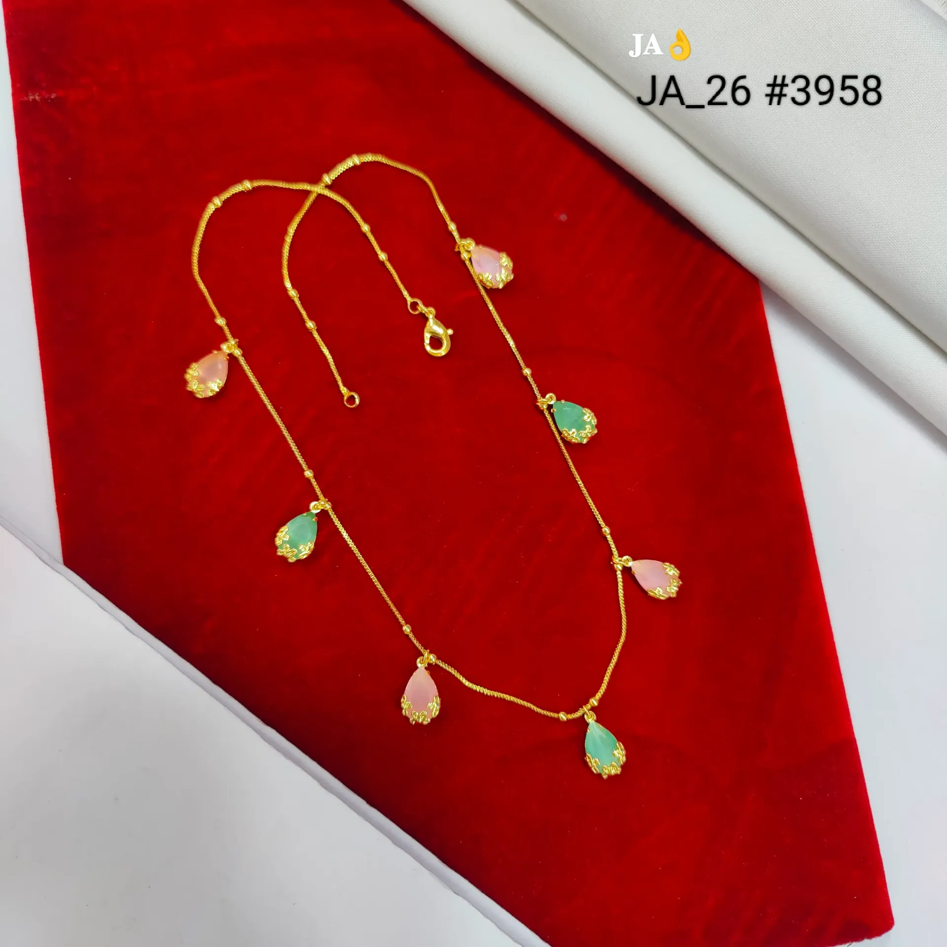 Women's 1 Gram Gold Plated Pastel Teardrop Station Necklace – DN-3958