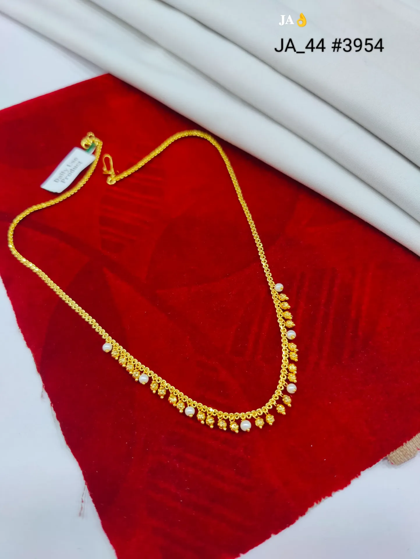 Women's 1 Gram Gold Plated Pearl Drop Chain Necklace – DN-3954