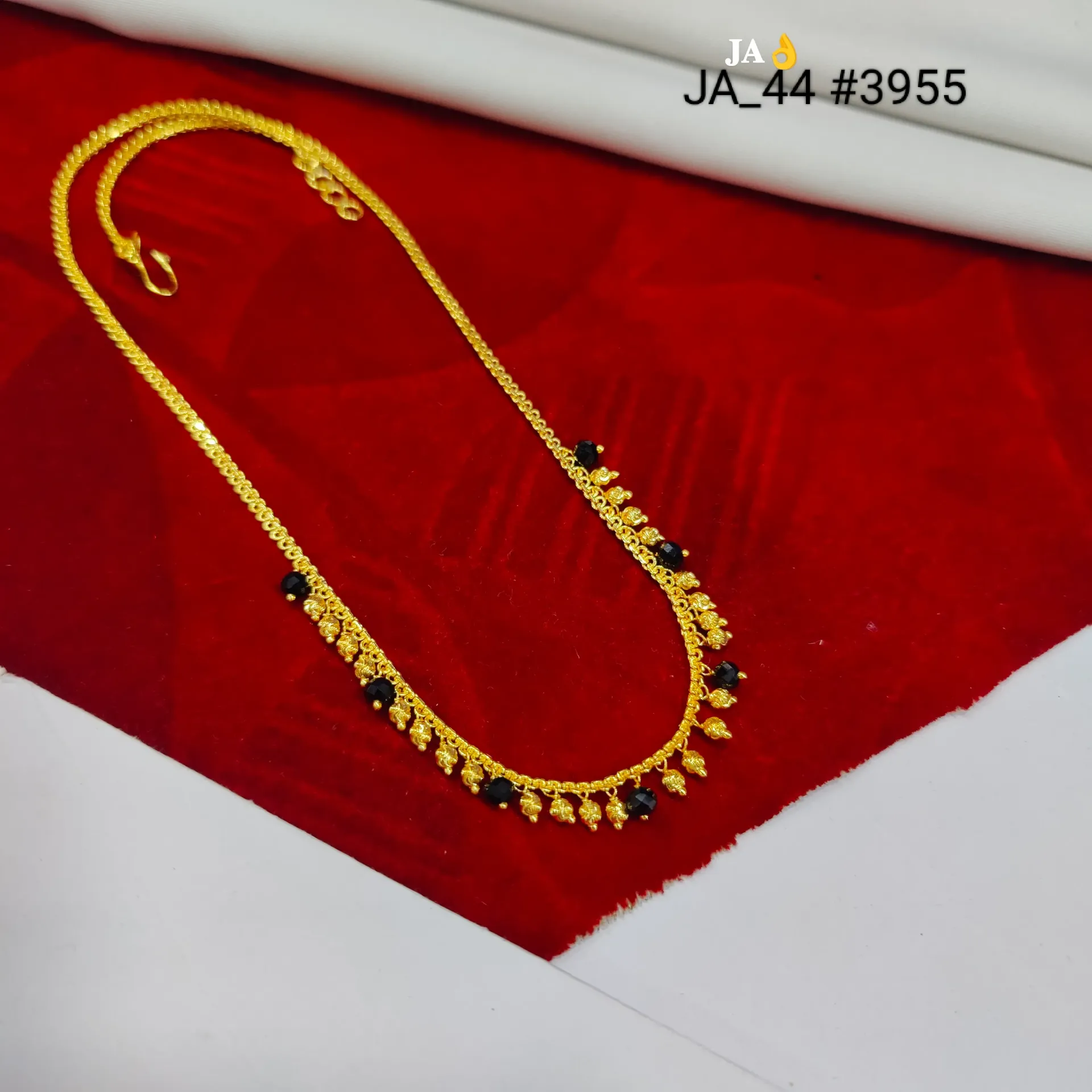 Women's 1 Gram Gold Plated Black Bead Drop Chain Necklace – DN-3955