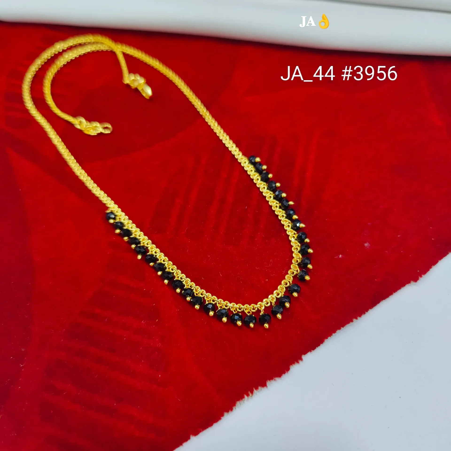 Women's 1 Gram Gold Plated Black Beaded Chain Necklace – DN-3956