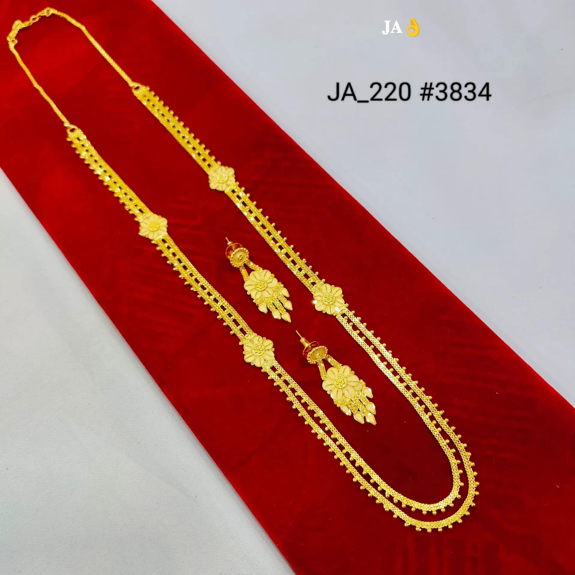 Gold Tone Floral Double Layer Necklace Set for Women DN-3834