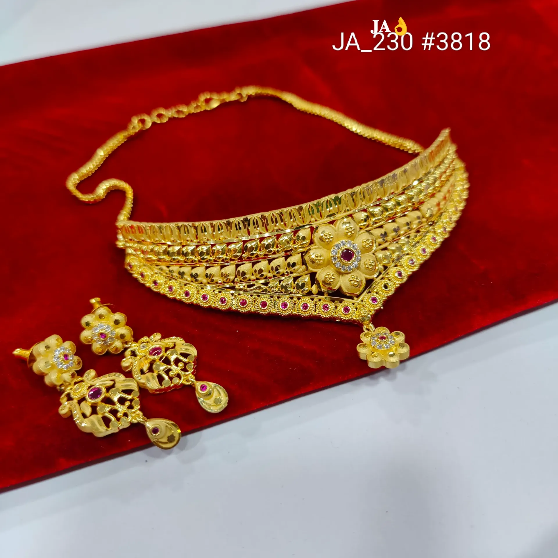 Gold Tone Traditional Floral Choker Jhumka Earrings DN-3818
