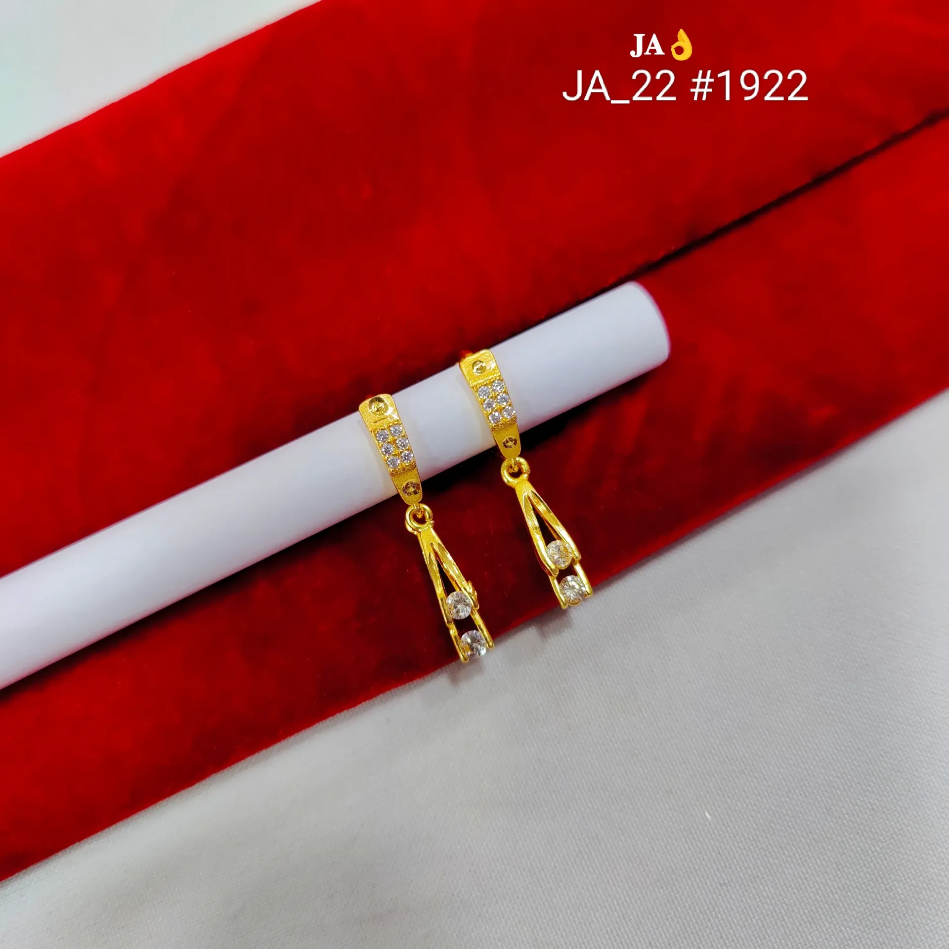1 Gram Gold Plated Stone Studded Drop Earrings  DN-1922