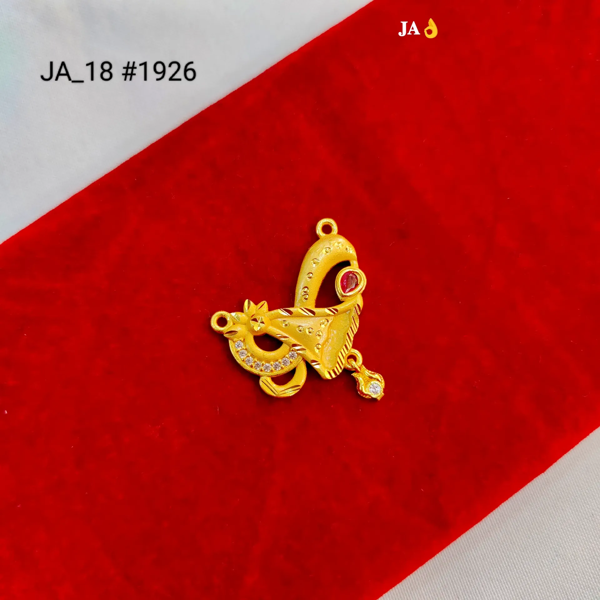 Women's 1 Gram Gold Plated Floral Red Stone Designer Pendant – DN-1926