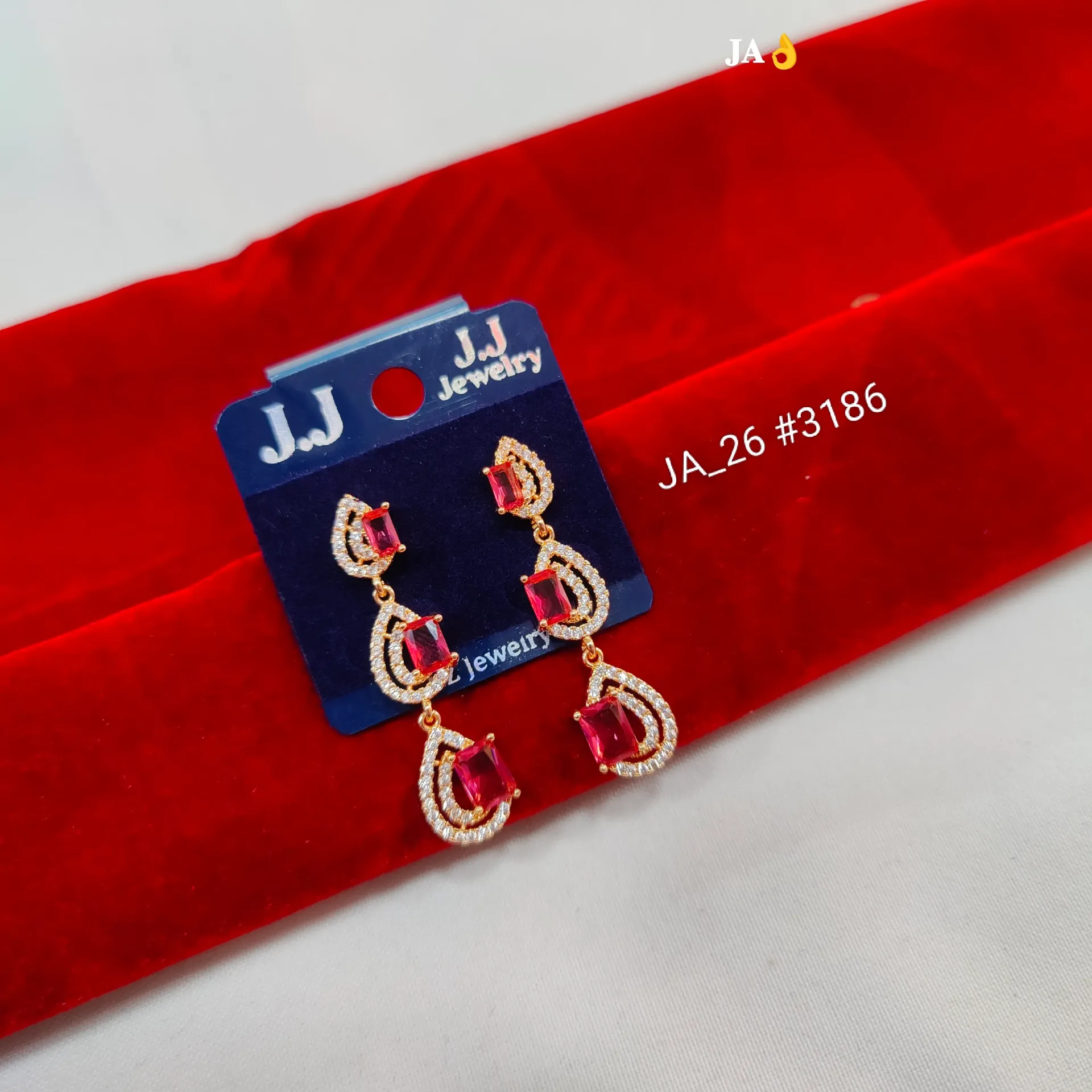 Ruby CZ Triple Drop Earrings DN-3186