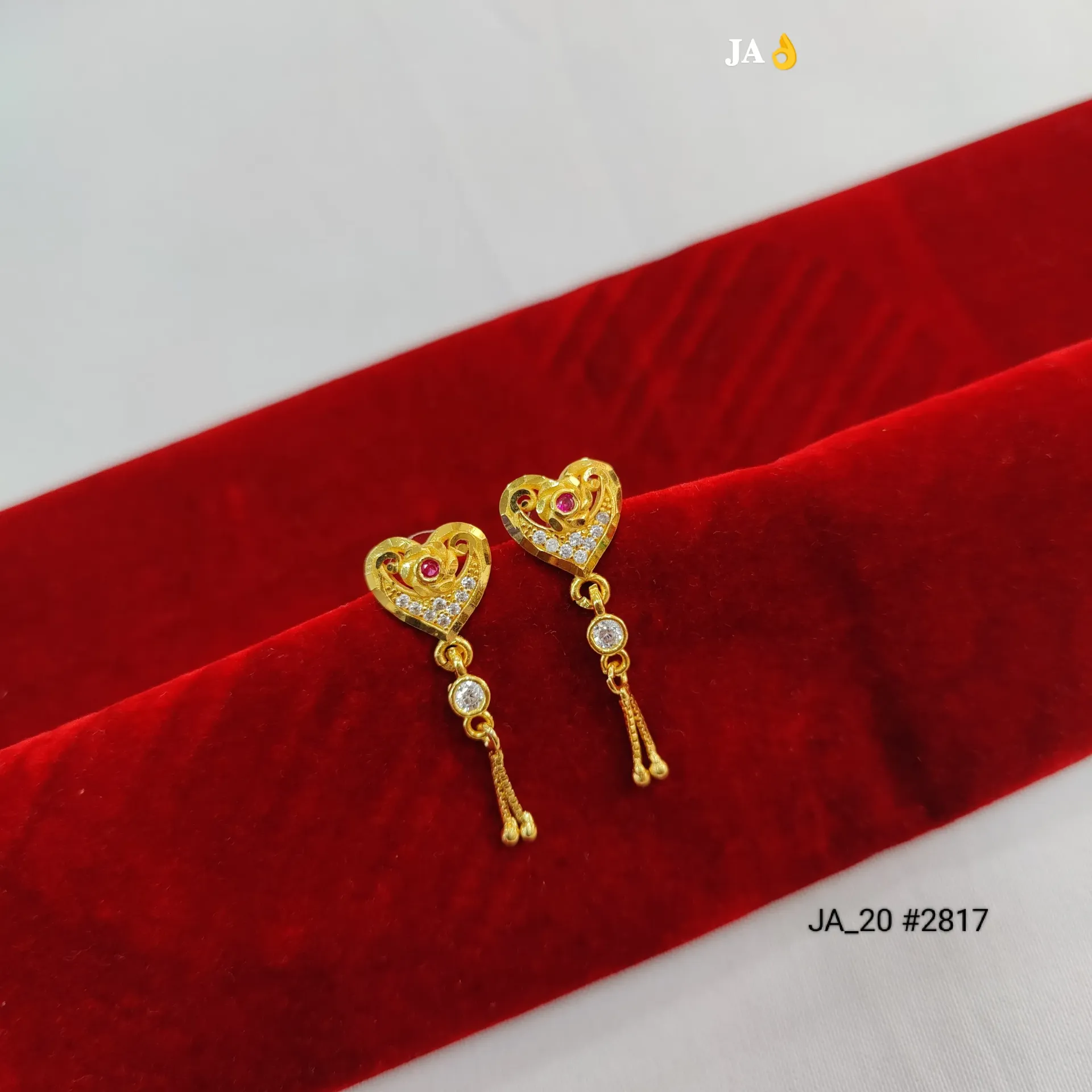 Gold Heart Stone Drop Earrings DN-2817