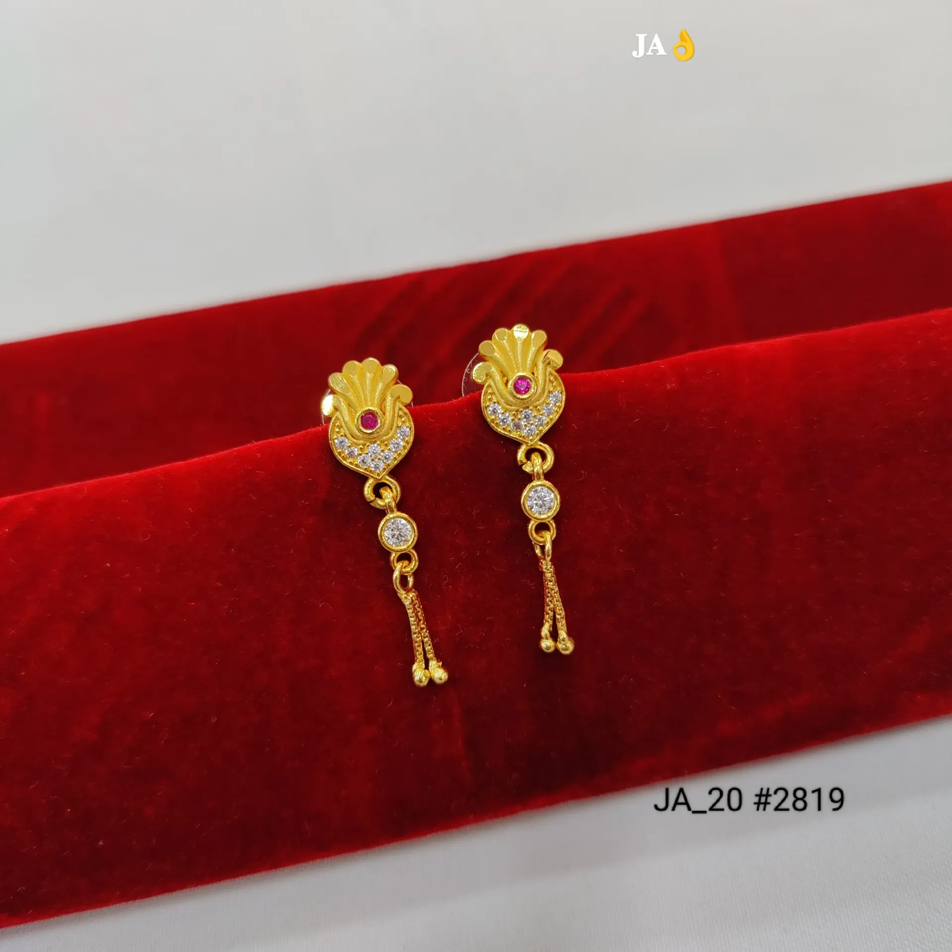 Gold Floral Stone Drop Earrings DN-2819