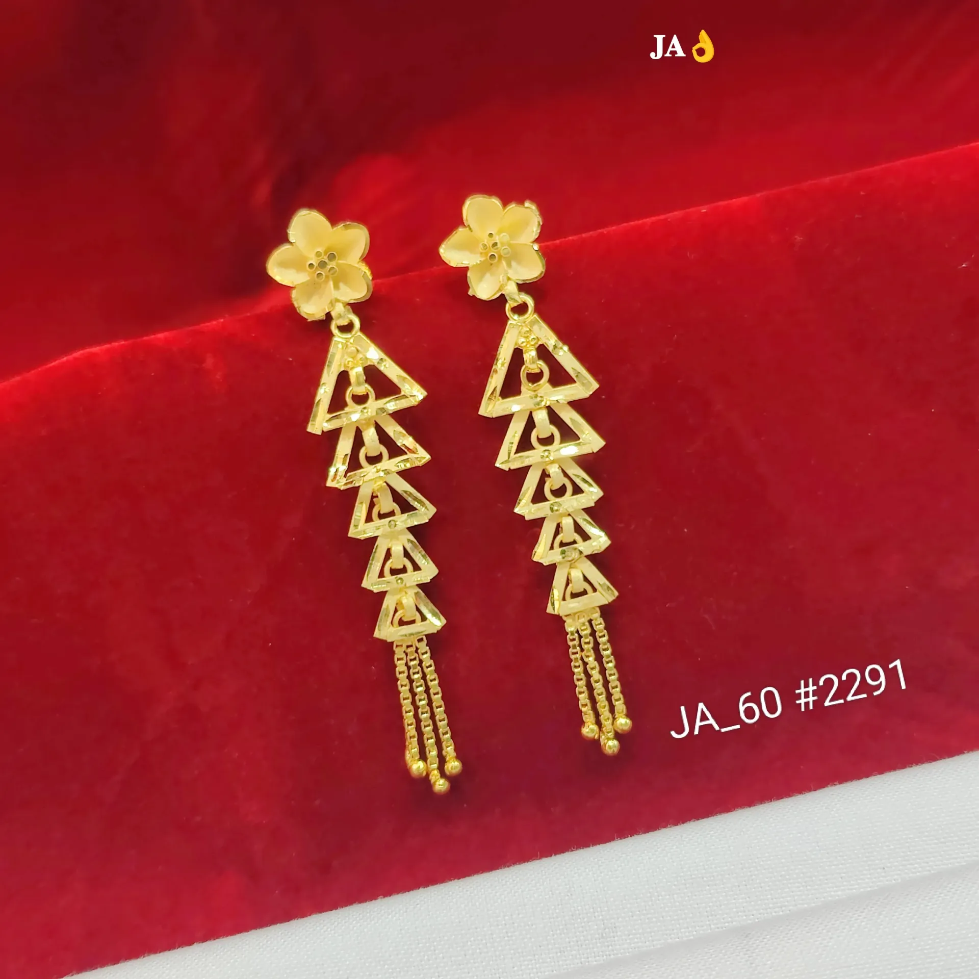 Gold Floral Geometric Tassel Drop Earrings DN-2291
